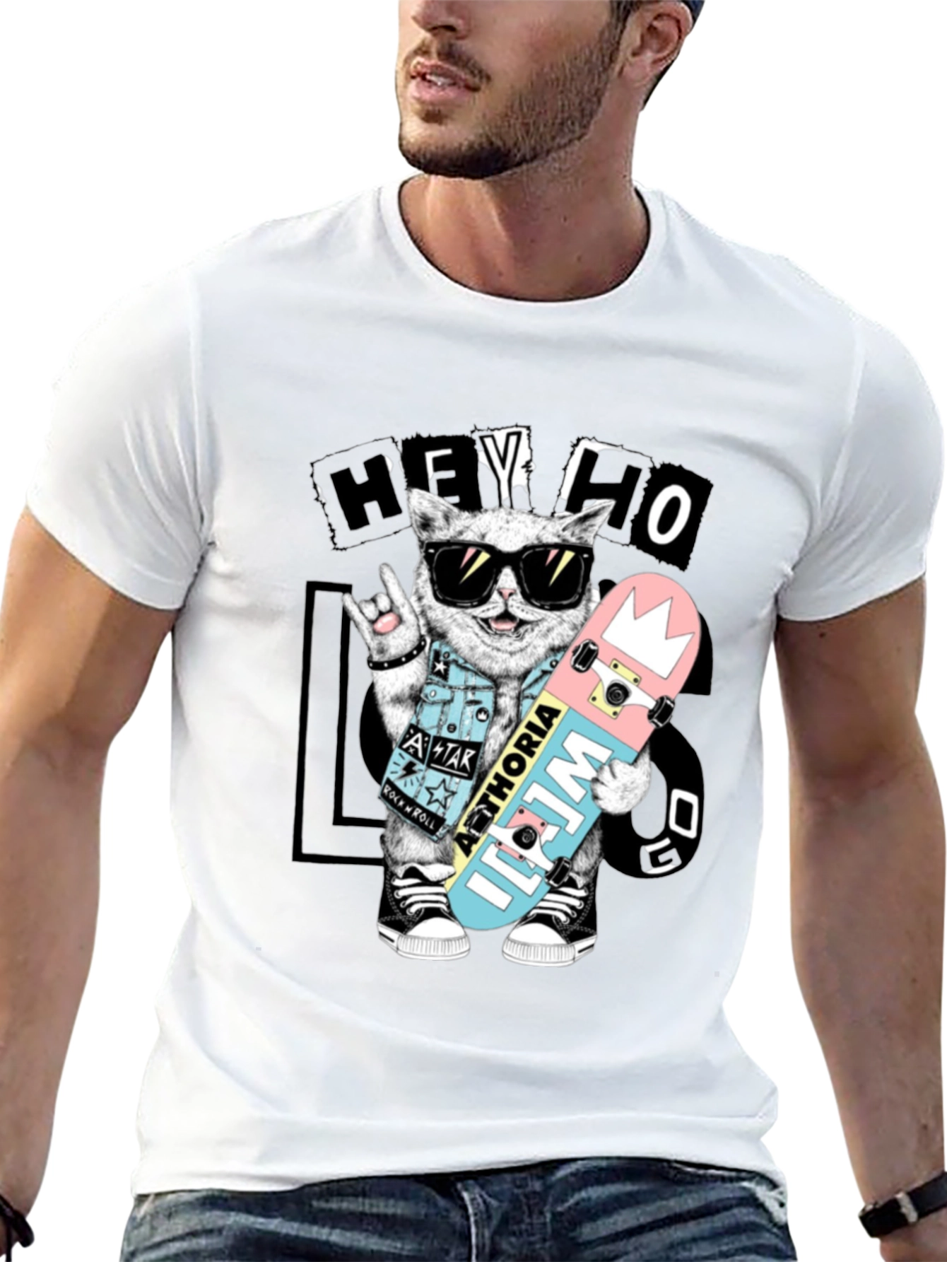 Cool Cat Skateboarder Black Graphic Tee