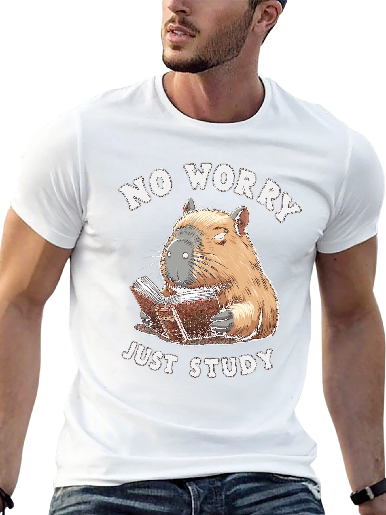 No Worry Just Study T-Shirt - Capybara Reading