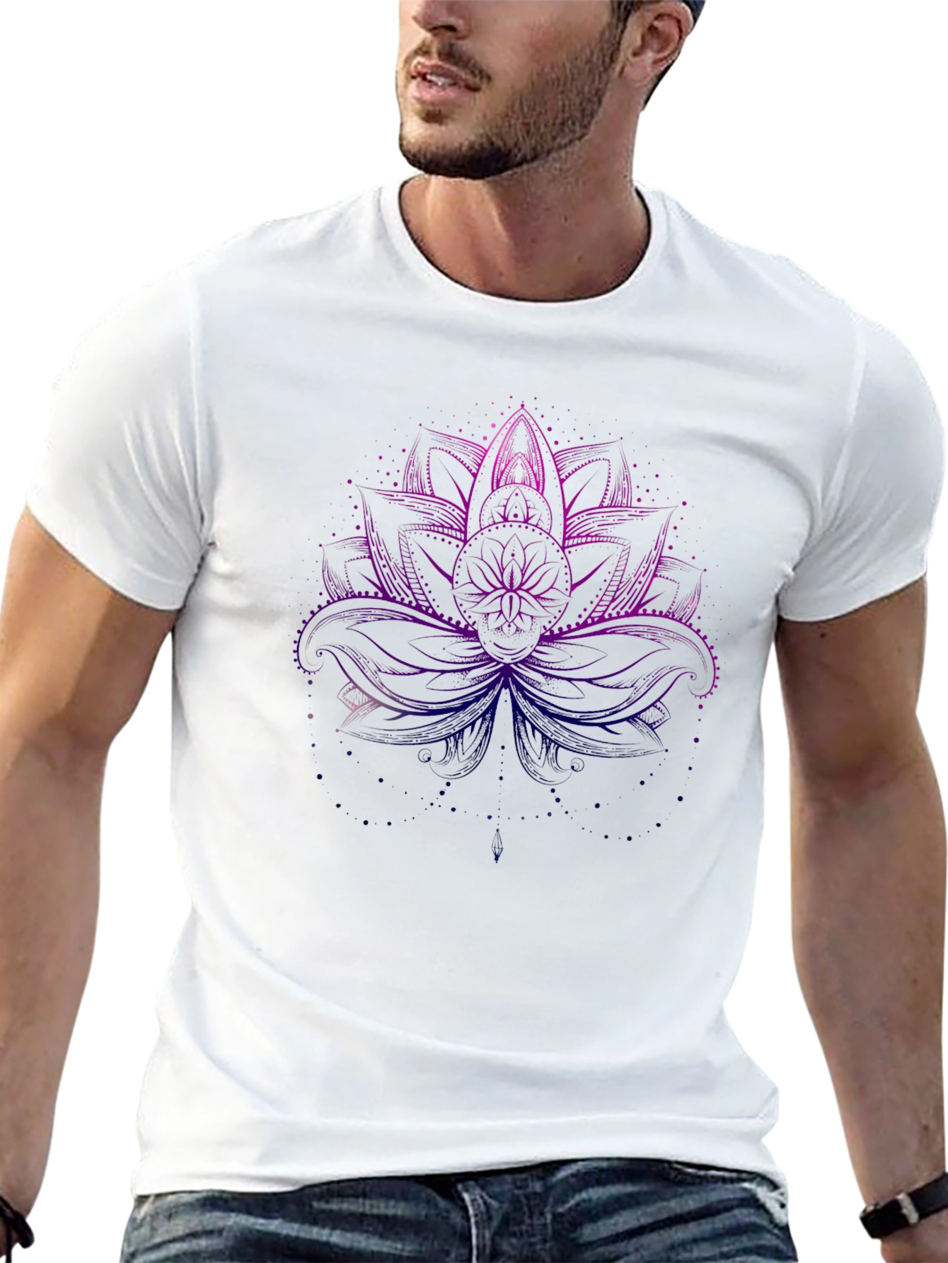 Lotus Flower Graphic Tee - Black Cotton Blend