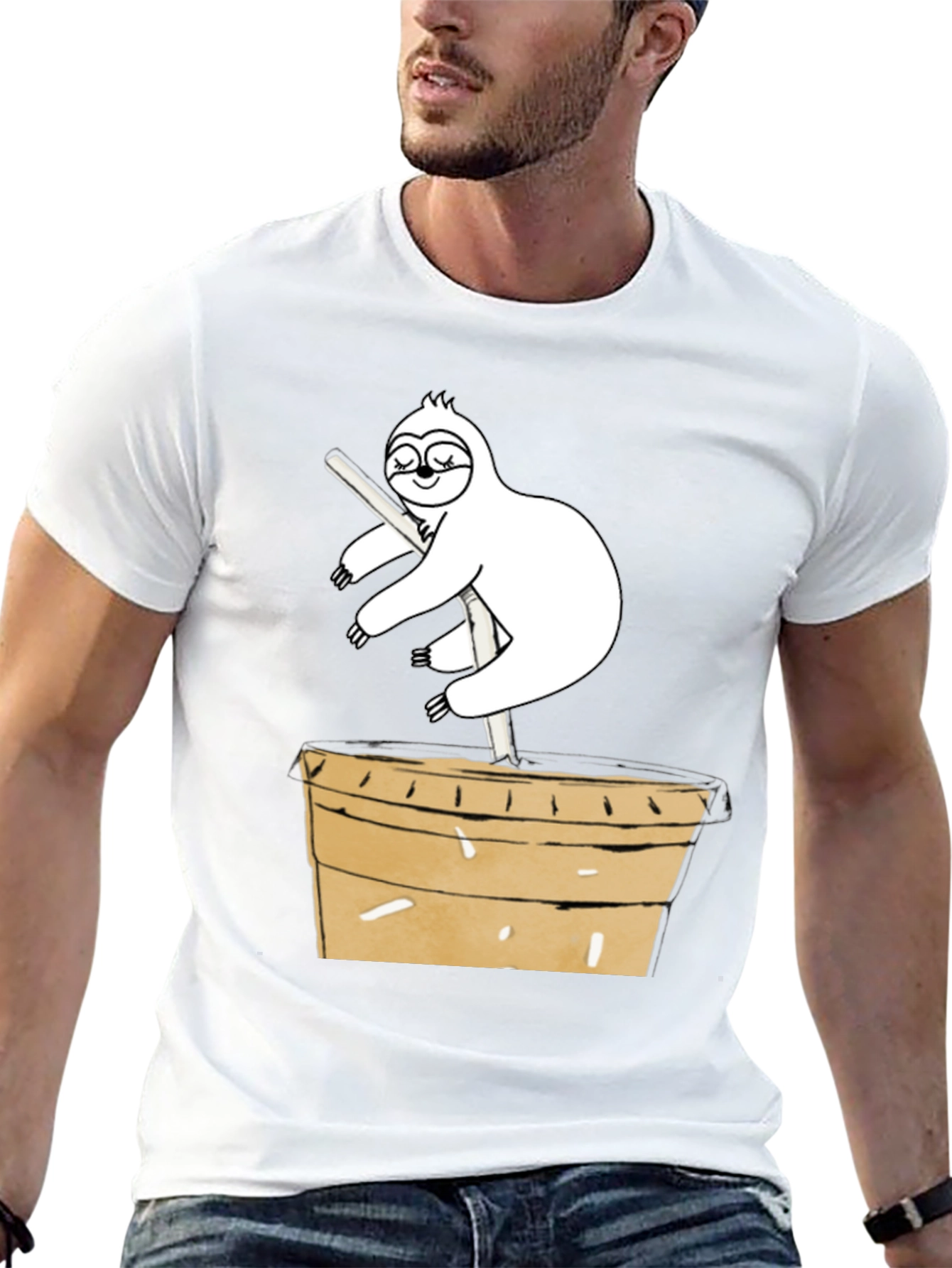 Sloth on Coffee Cup Graphic Tee - Unique Design