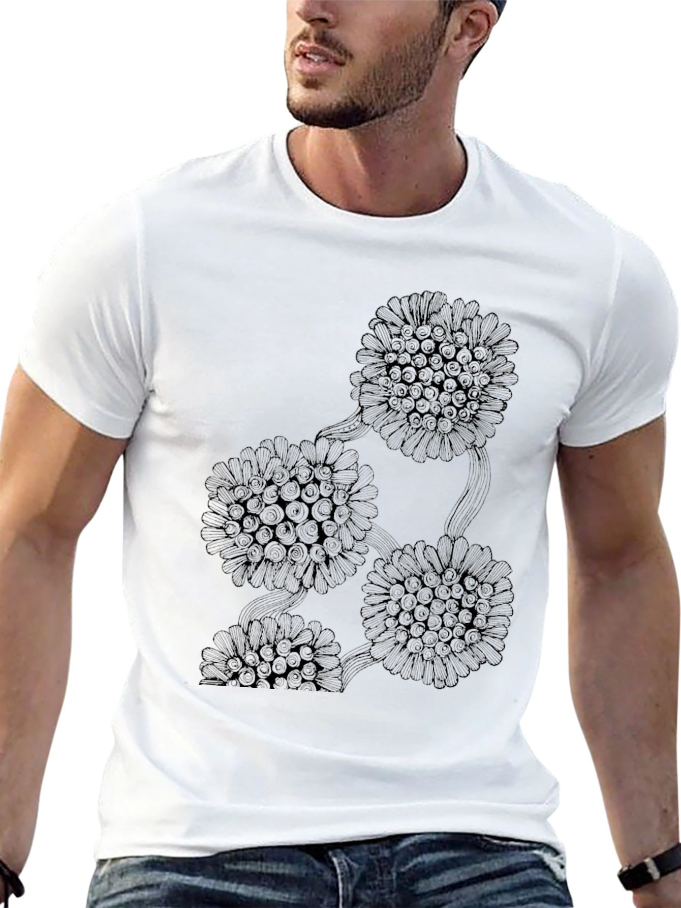 Modern Floral Graphic Black T-Shirt