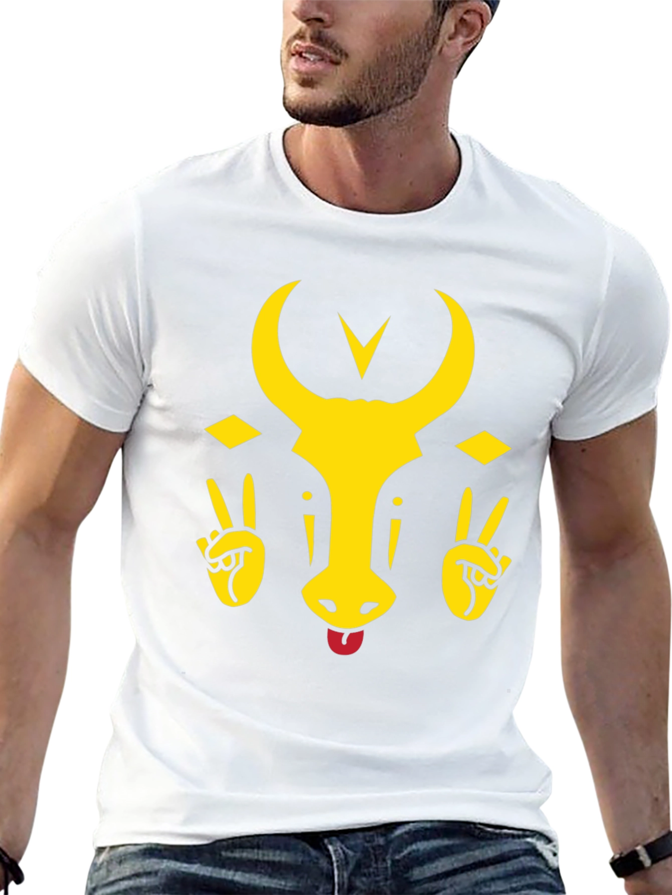 Funny Bull Tongue Out Graphic T-Shirt - Black