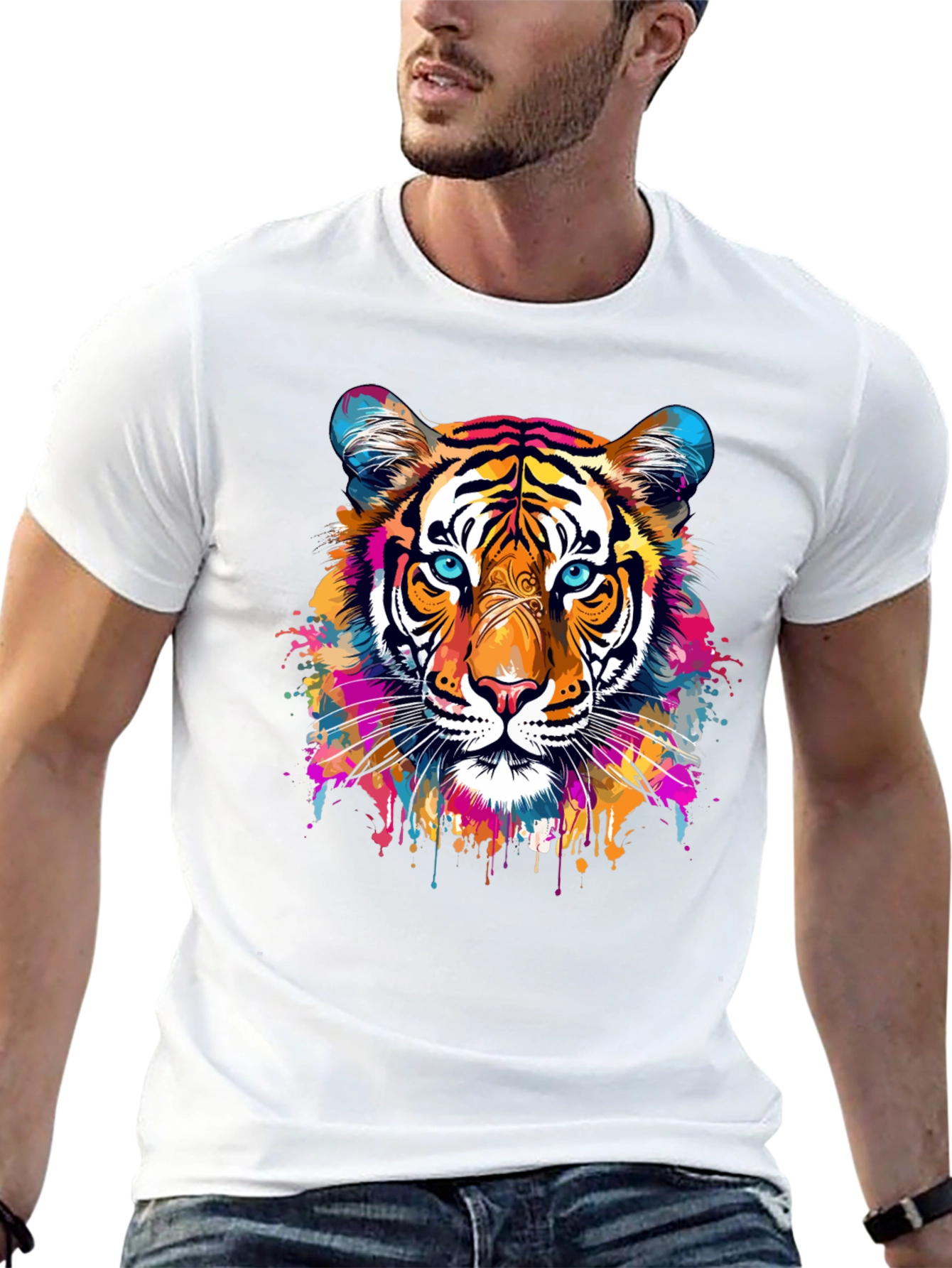 Vibrant Tiger Graphic Black T-Shirt