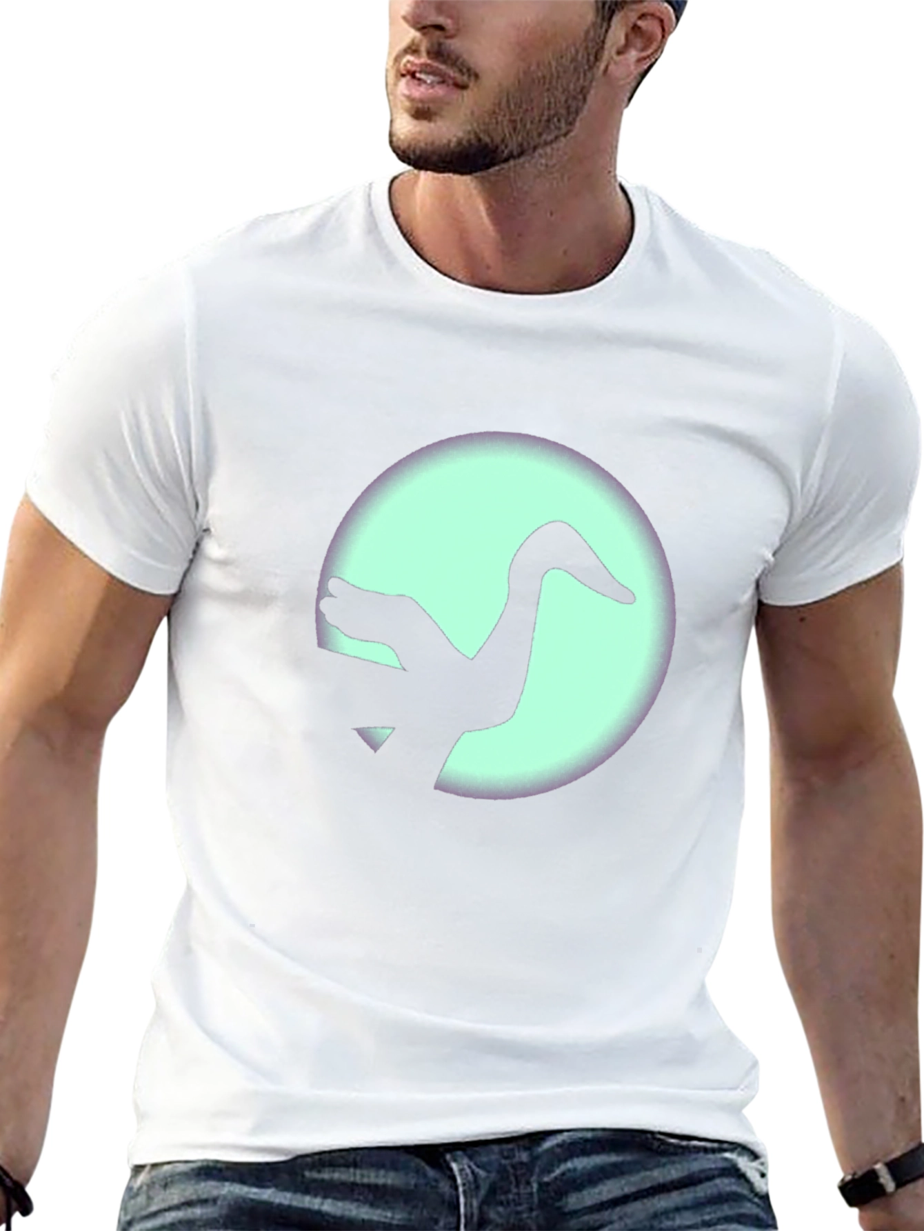 Black T-Shirt with Crane Silhouette Graphic Print