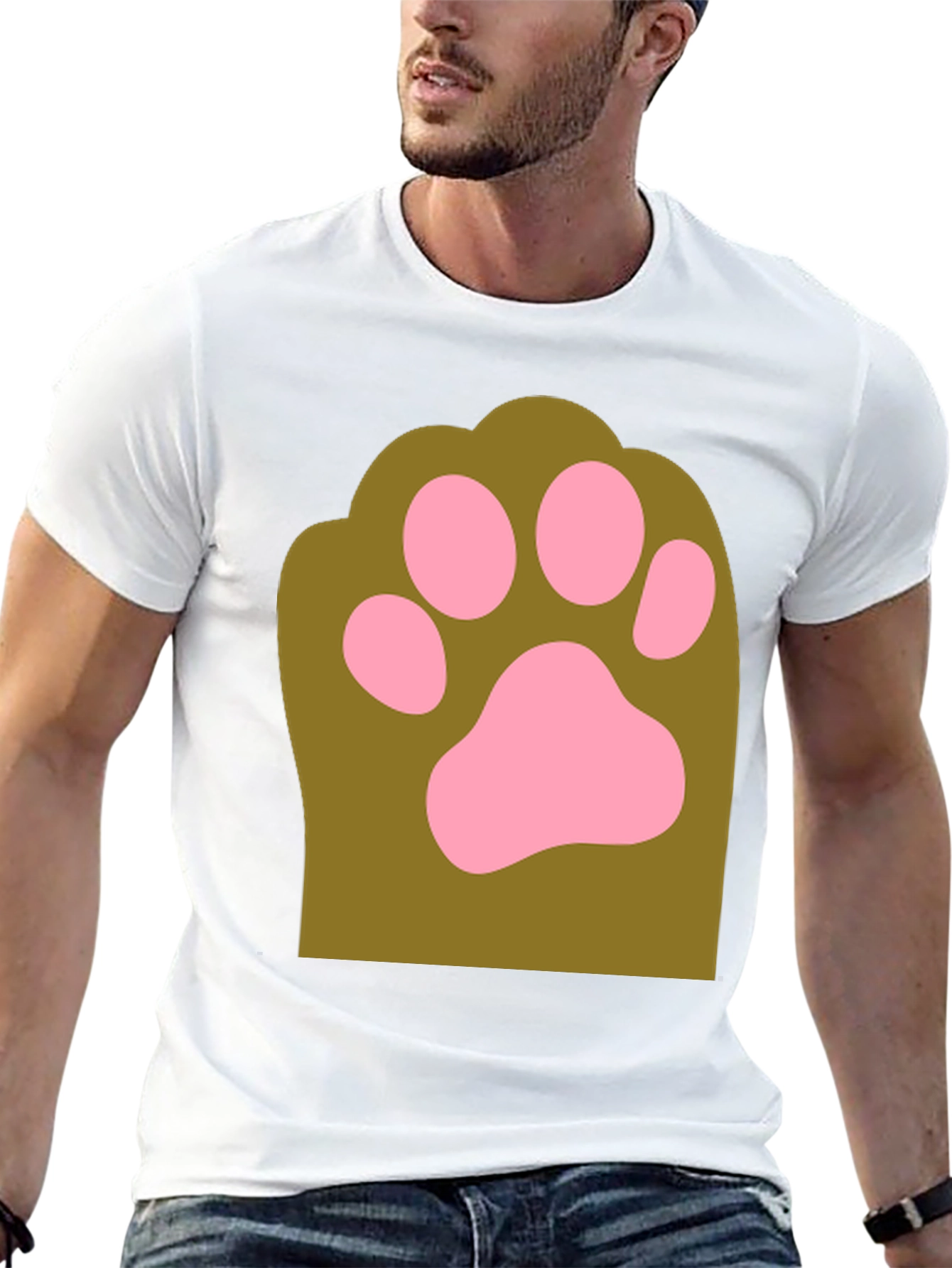 Cute Paw Print Graphic Tee - Mens Black T-Shirt