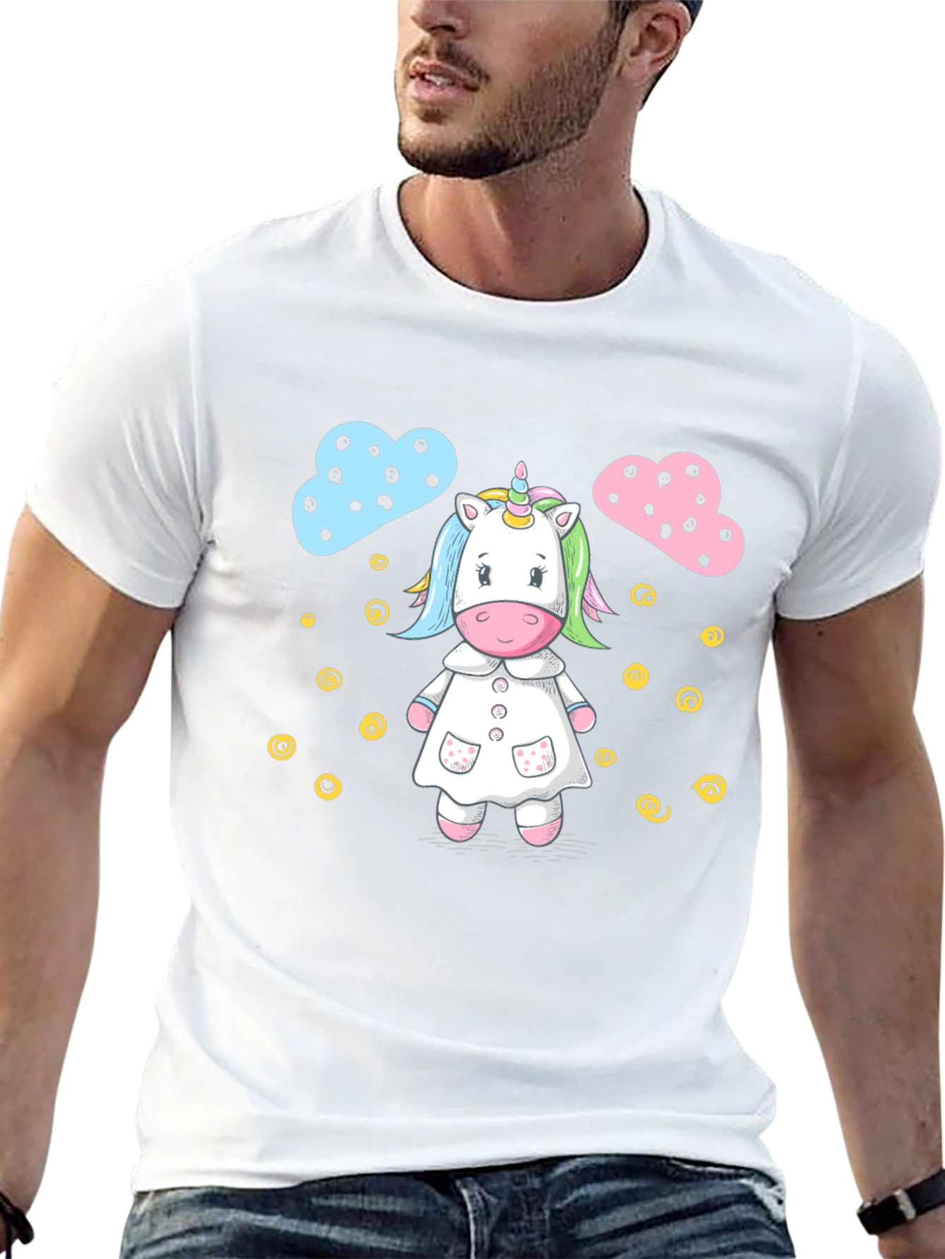 Cute Unicorn Cartoon Print Black T-Shirt