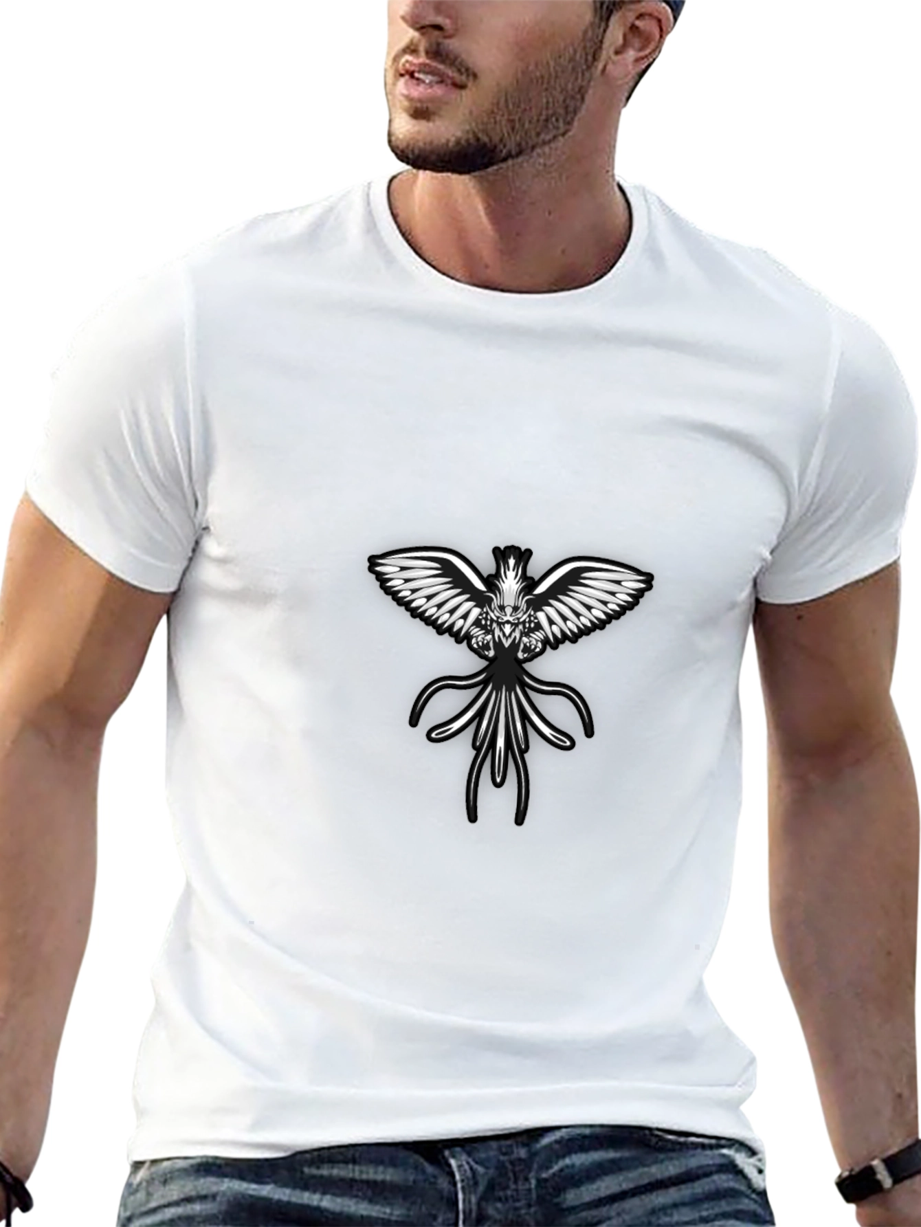 Black Tee with Angelic Winged Creature Design