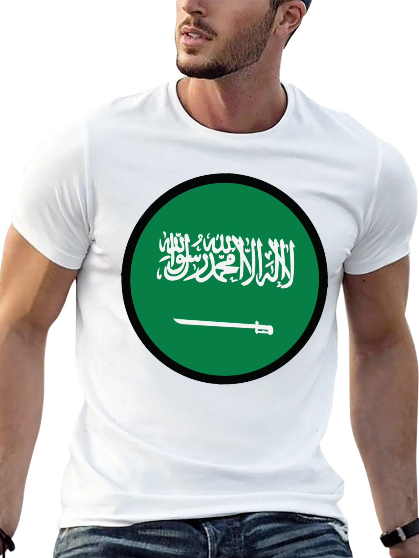 Saudi Arabia Flag T-Shirt - Black Crew Neck Tee