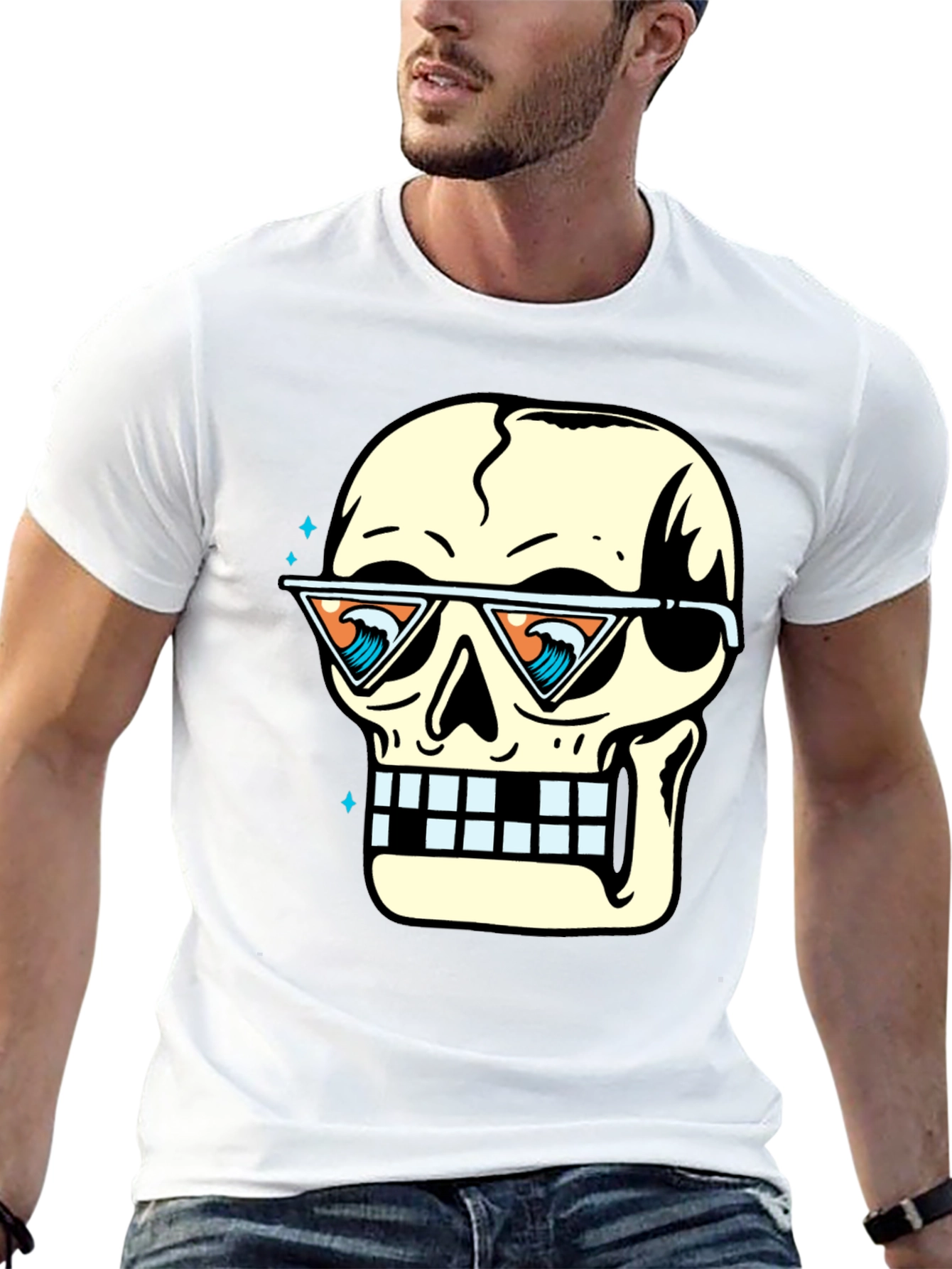 Skull with Sunglasses Graphic Tee - Black