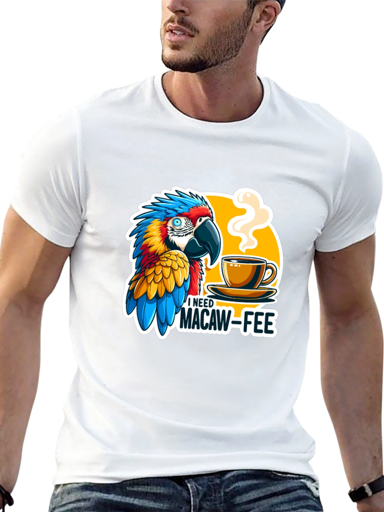 Macaw-Fee T-Shirt - Parrot & Coffee Graphic Tee