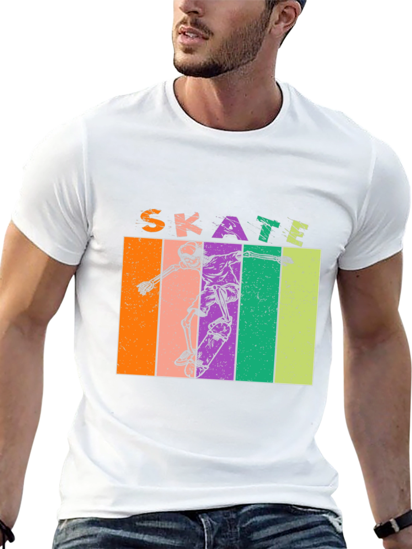 Skate Skeleton Graphic Tee - Retro Style