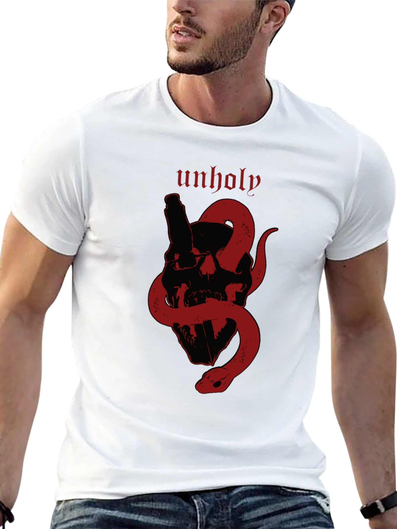 Unholy Skull & Snake Graphic Tee - Black