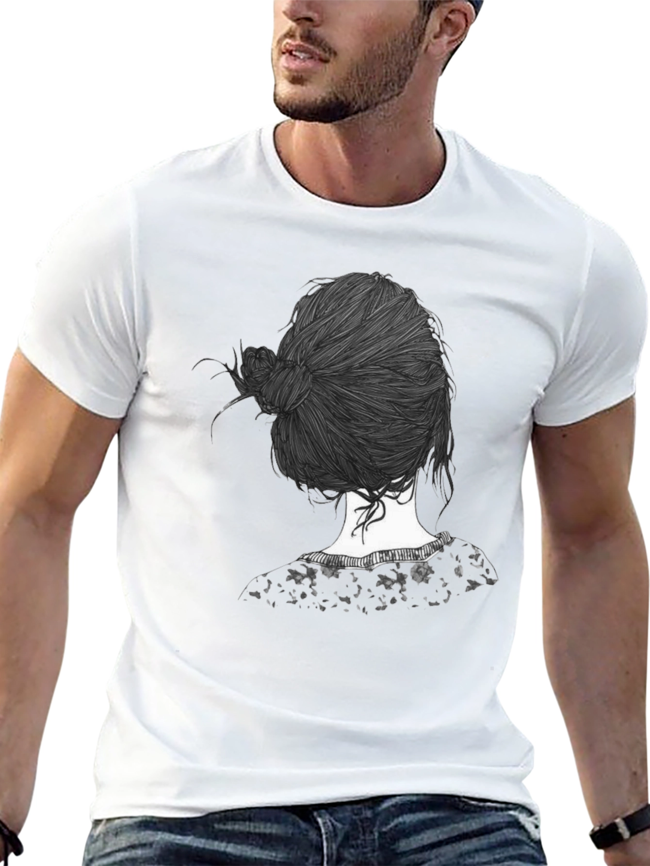 Stylish Black T-Shirt with Unique Hair Design