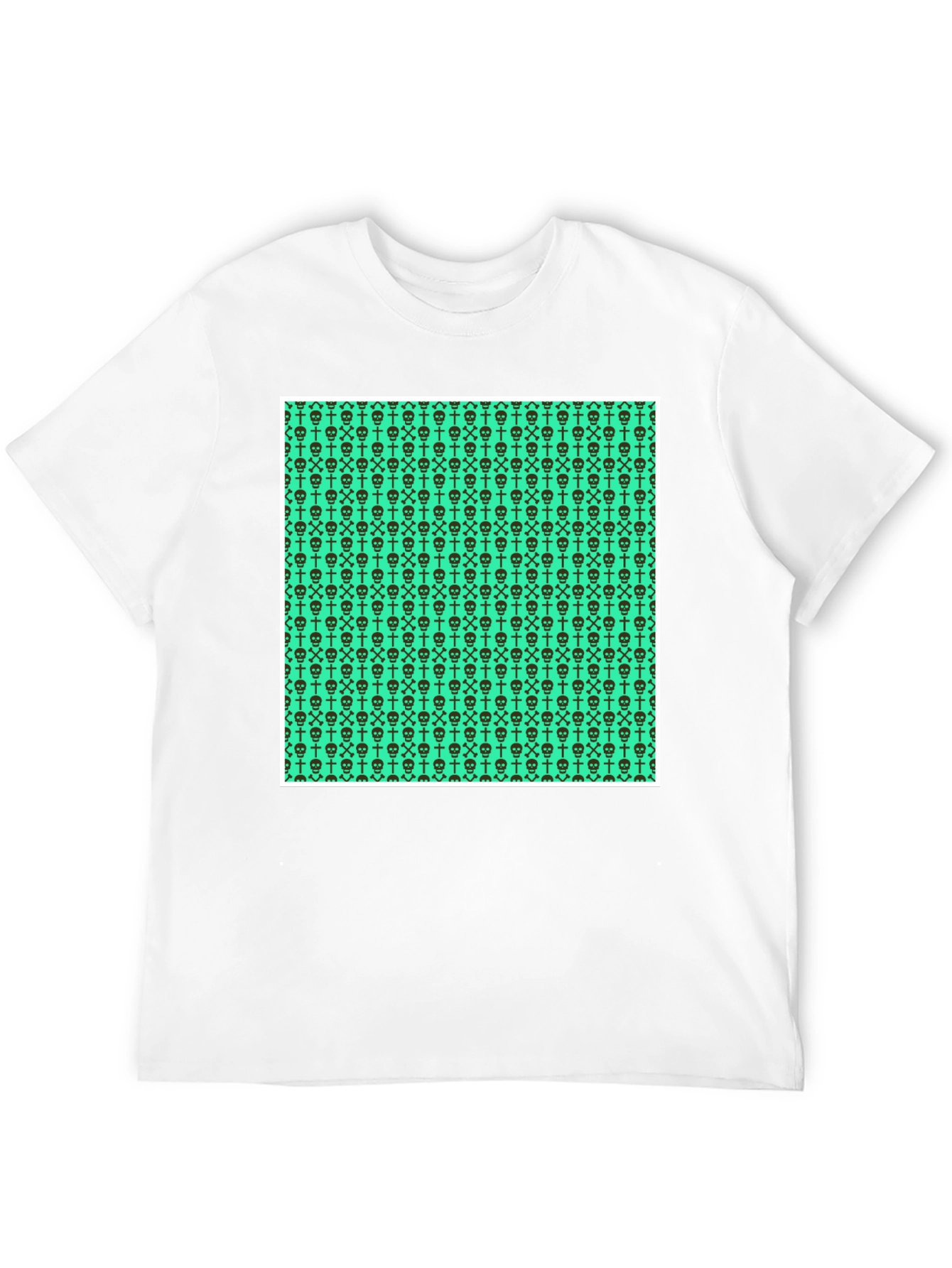Skull & Crossbones Pattern Tee - Graphic Print T-Shirt