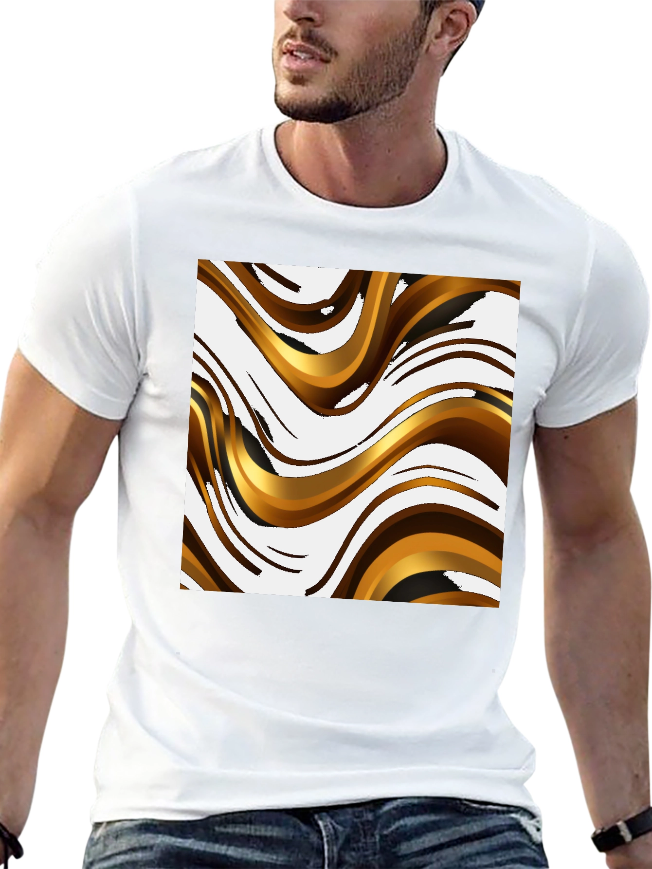 Abstract Wave Pattern Black T-Shirt