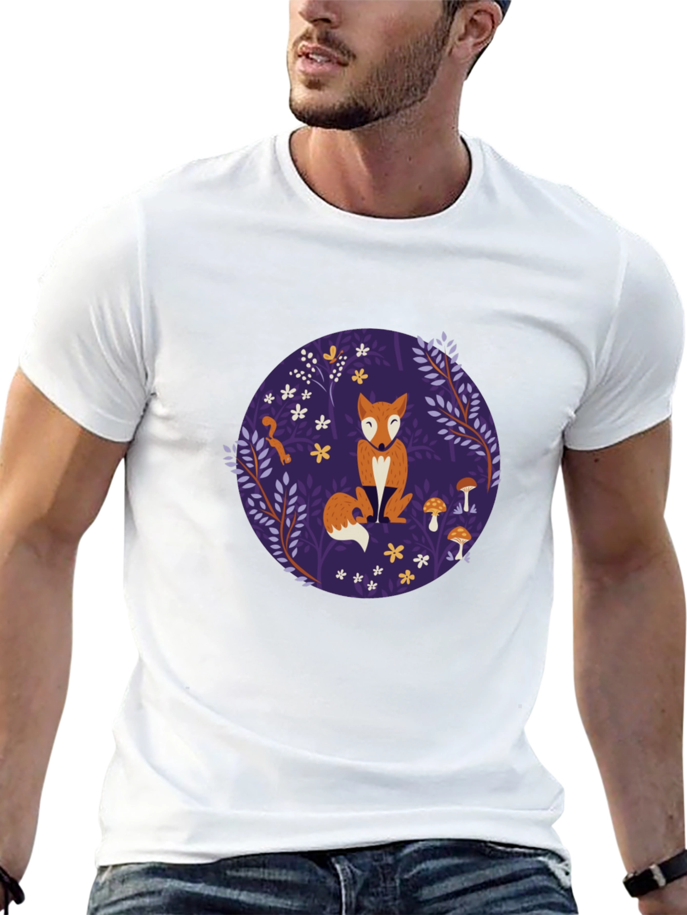 Fox & Mushroom Graphic Tee - Black