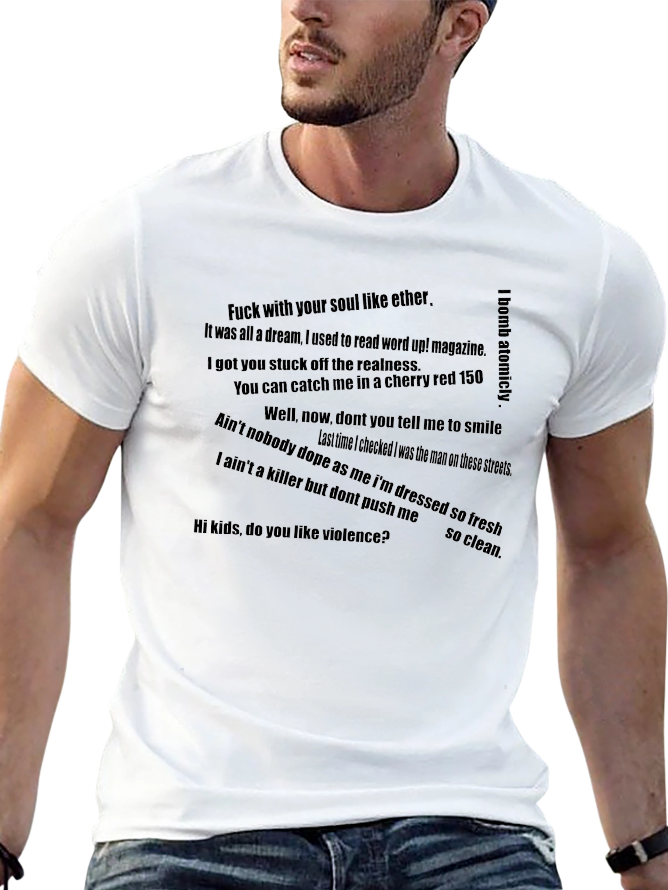 Mens Black T-Shirt with Rap Lyric Print