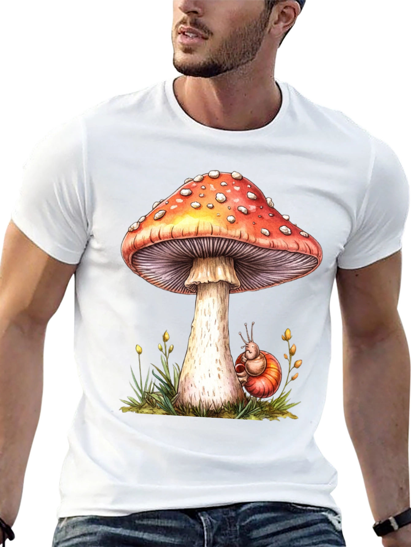 Mushroom & Snail Graphic Tee - Nature Lovers Shirt