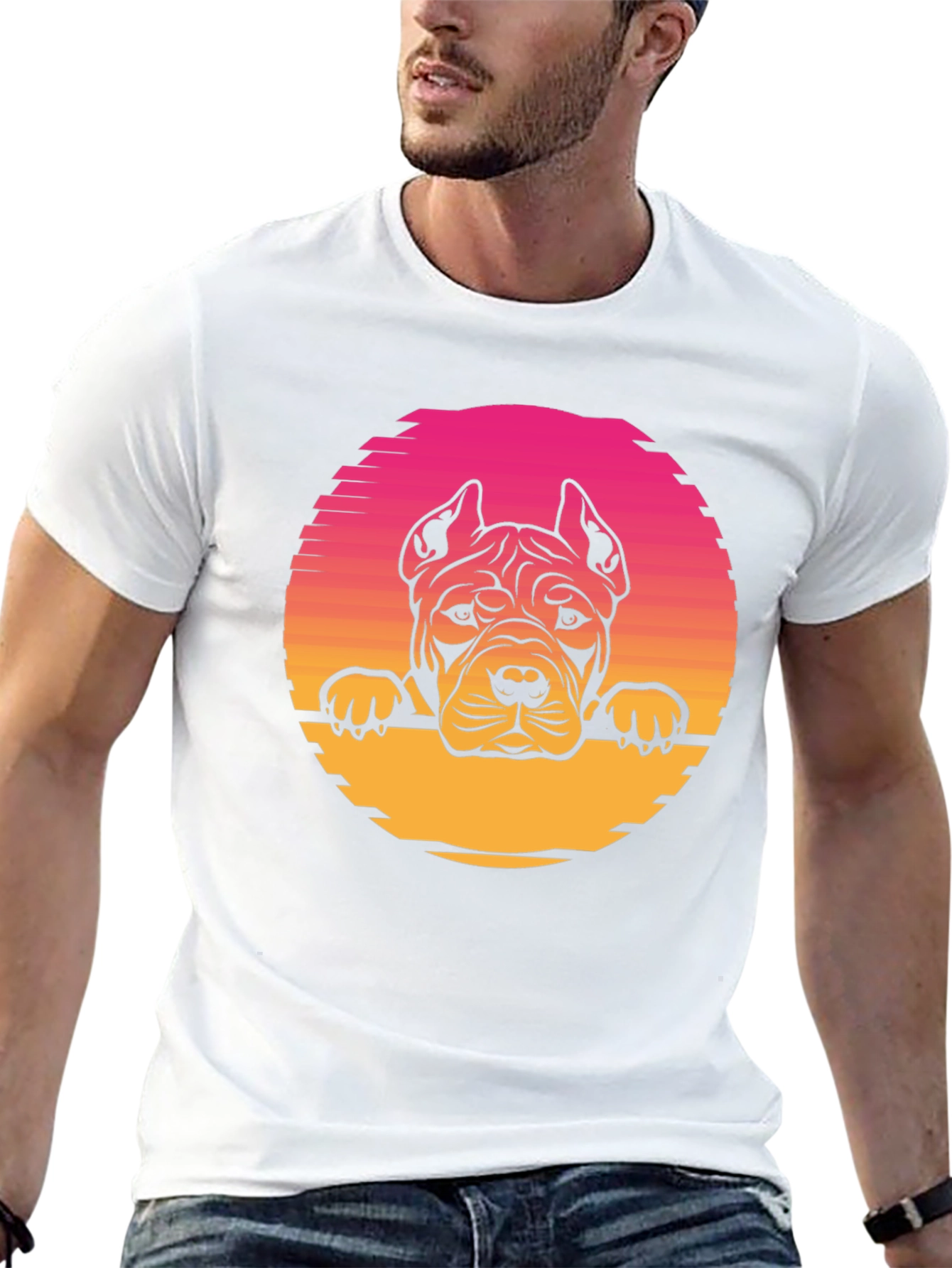 Pitbull Sunset Graphic Tee - Retro Dog Lover T-Shirt