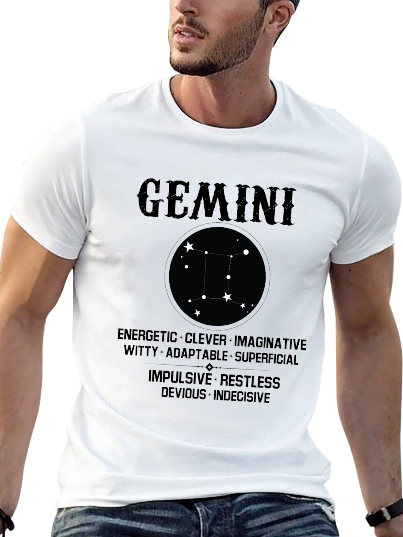 Gemini Zodiac Black T-Shirt - Energetic Clever Design
