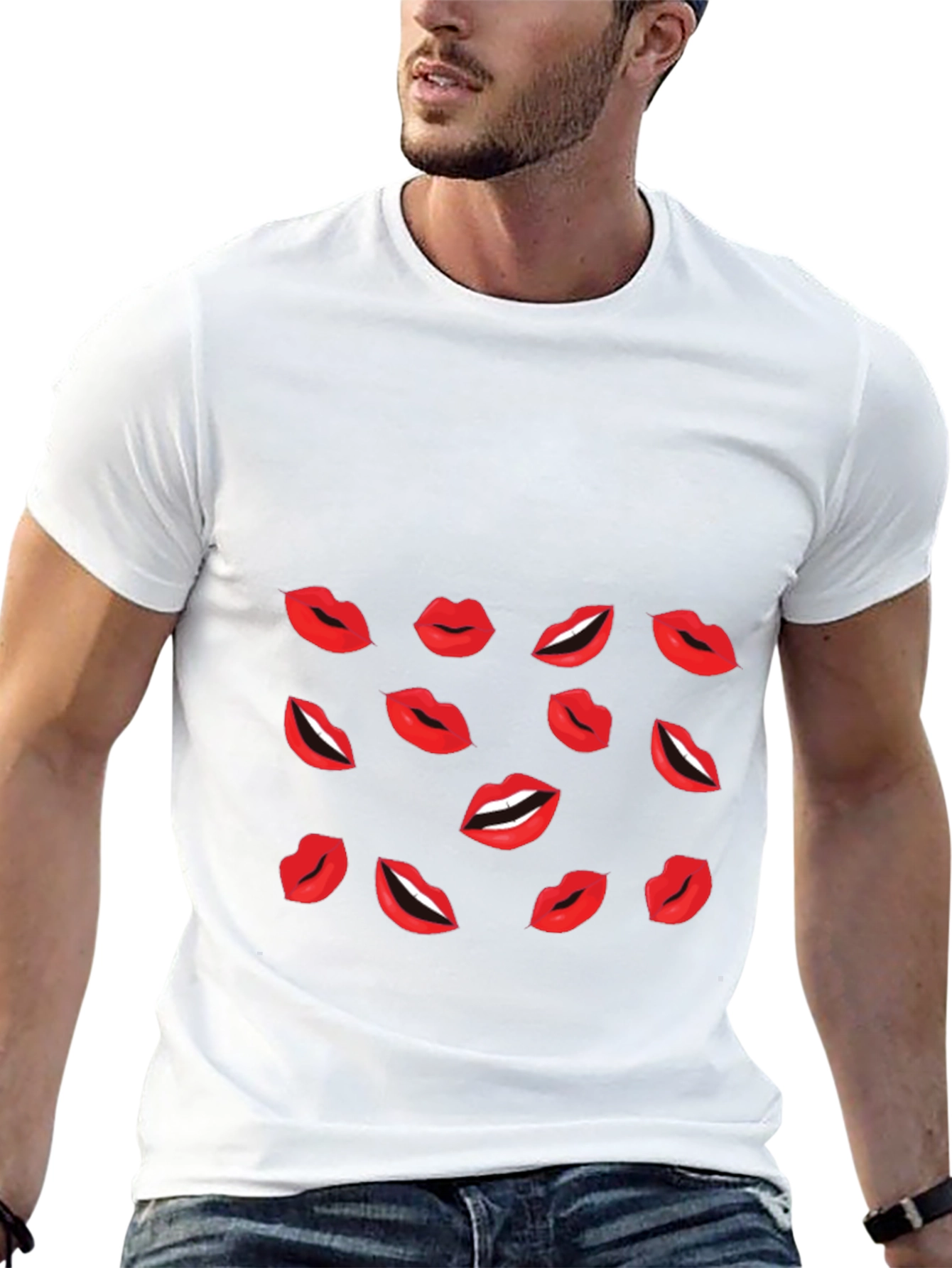 Lips Print Black T-Shirt
