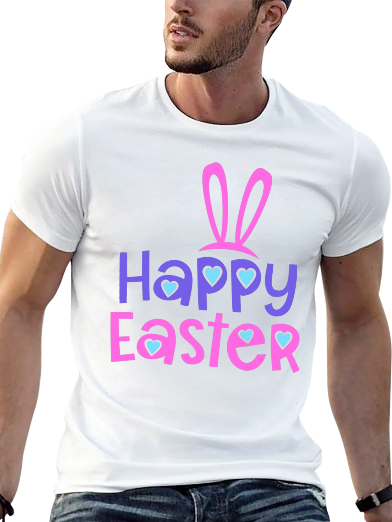 Happy Easter T-Shirt with Bunny Ears and Heart Accents