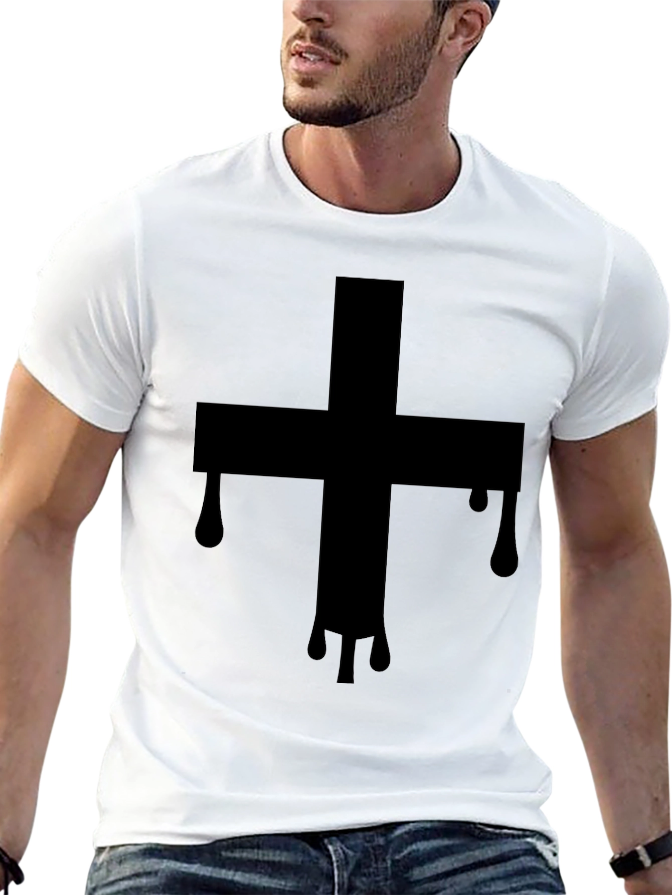 Mens Black T-Shirt with Dripping Cross Graphic
