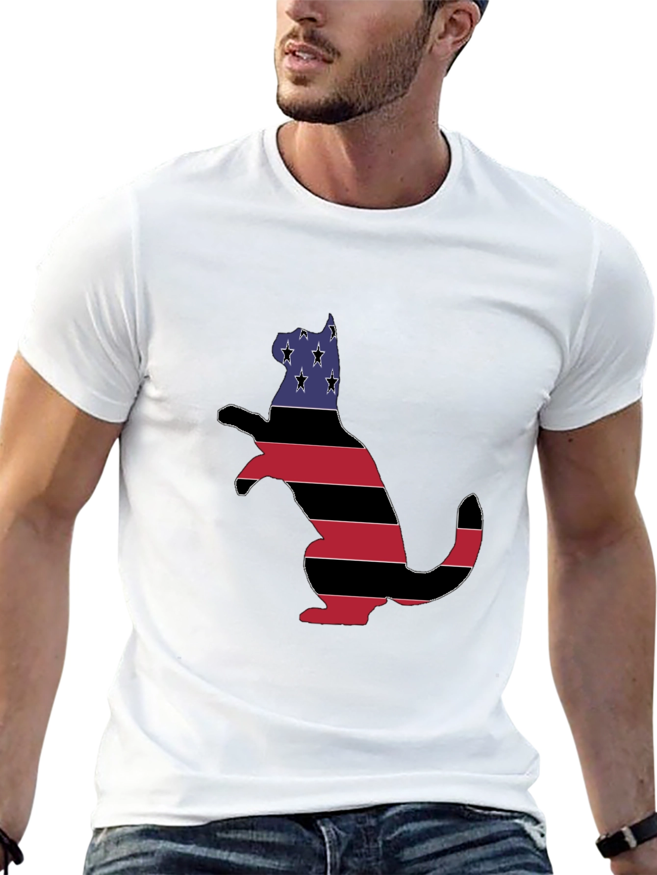 Patriotic Cat USA Flag T-Shirt - Black