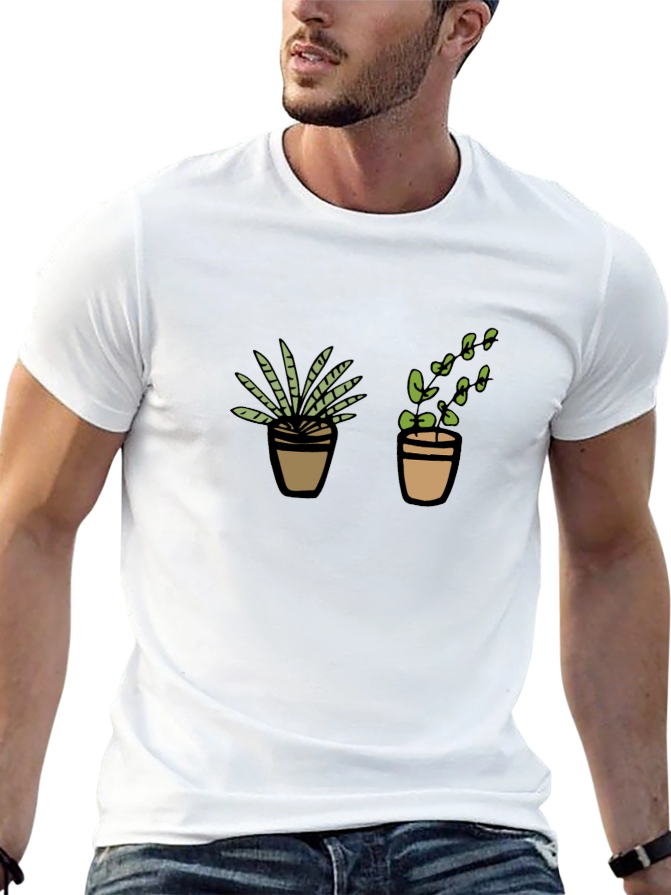 Potted Plant Graphic Tee - Black Cotton T-Shirt