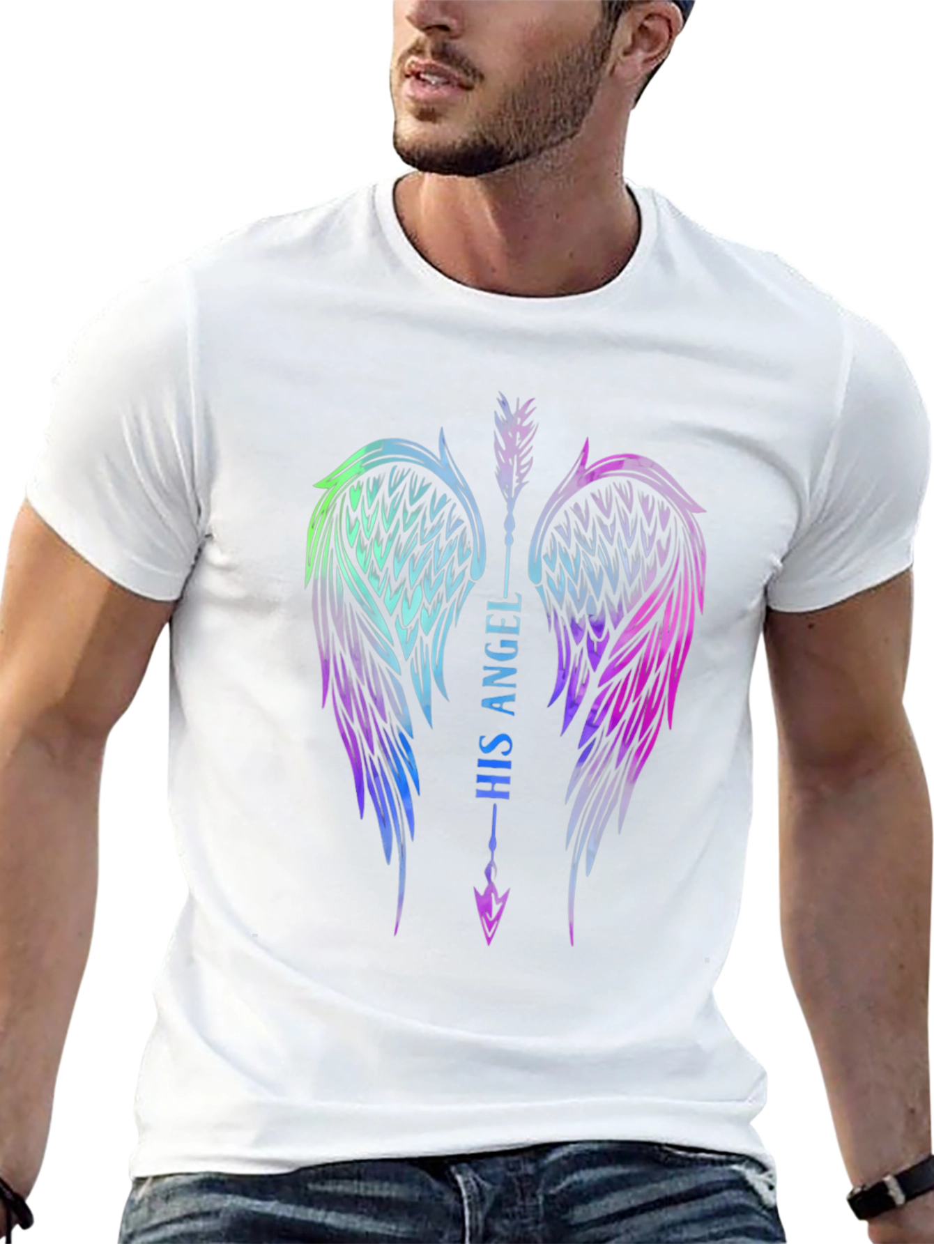 His Angel Wings Graphic Tee - Black Cotton T-Shirt