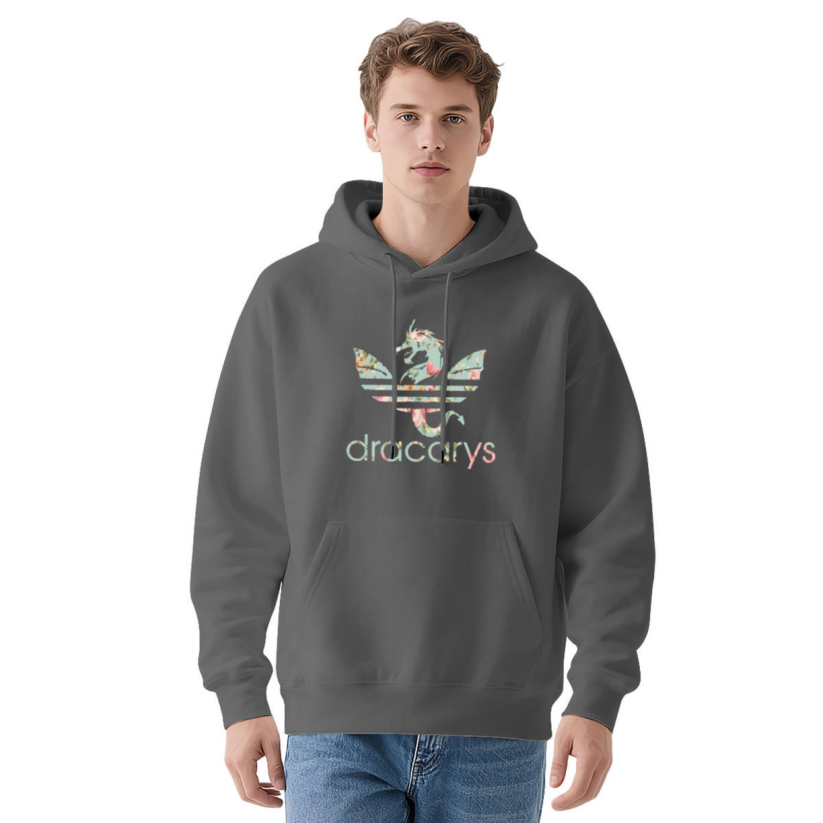 Floral Dracarys Dragon Navy Hoodie, Couple Matching Single Pullover