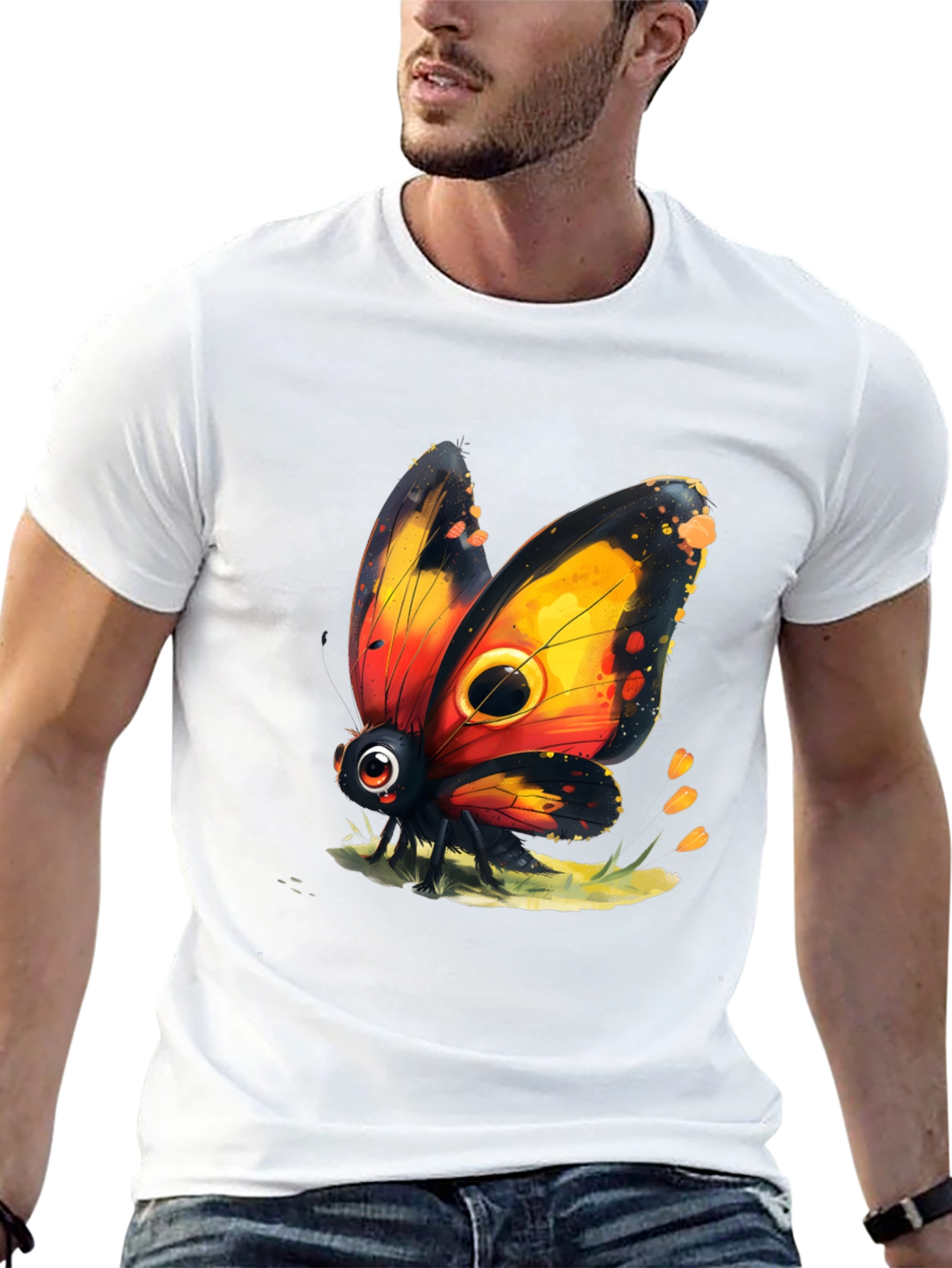 Cartoon Butterfly Graphic Black T-Shirt