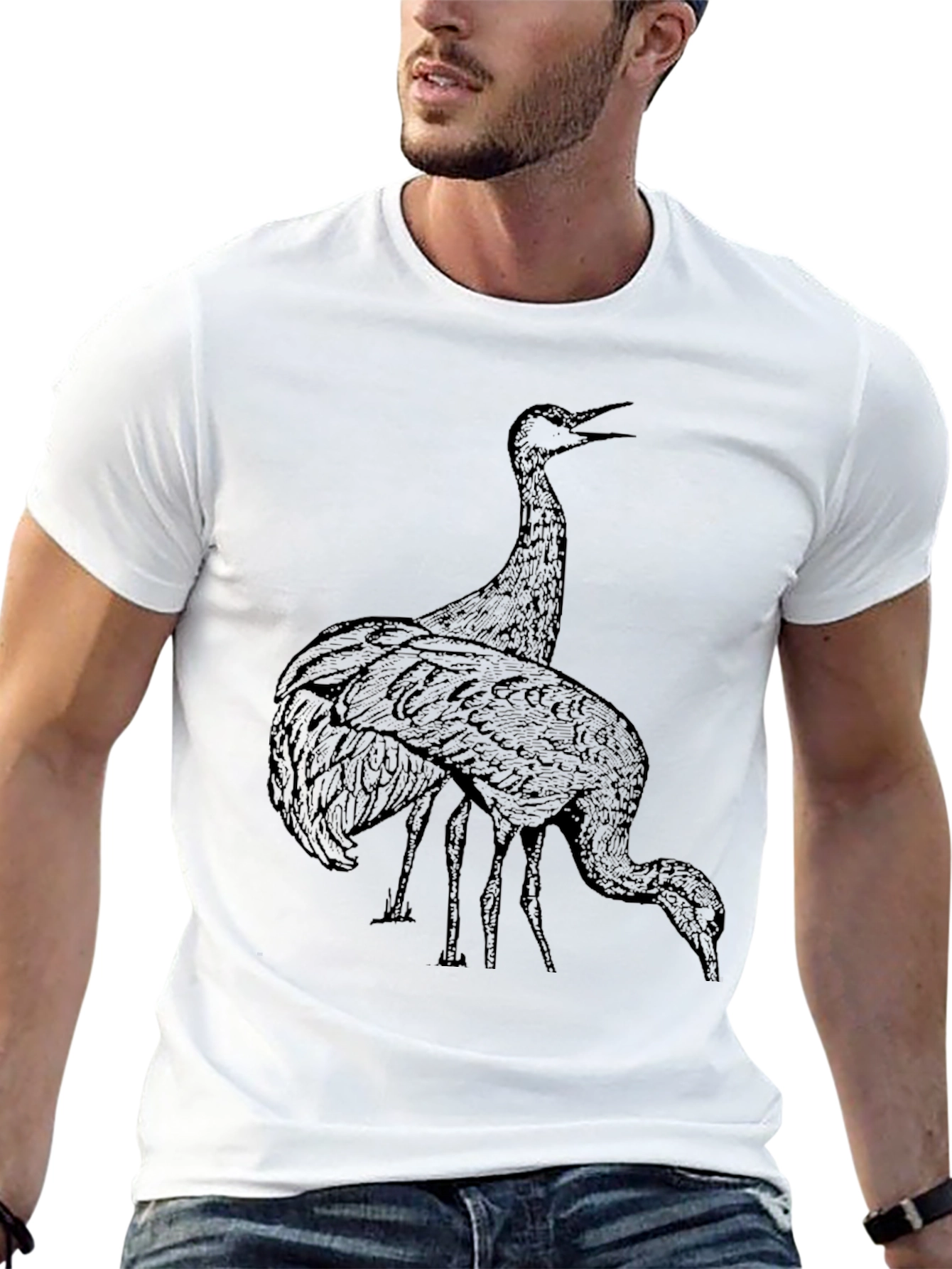 Crane Graphic Tee - Black Crew Neck T-Shirt