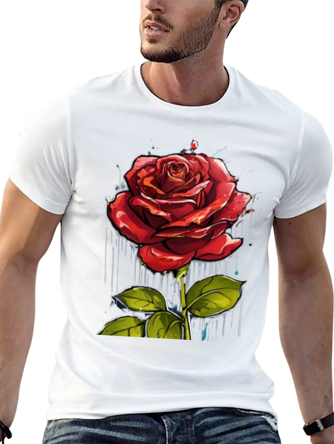 Rose Graphic Print Crew Neck T-Shirt