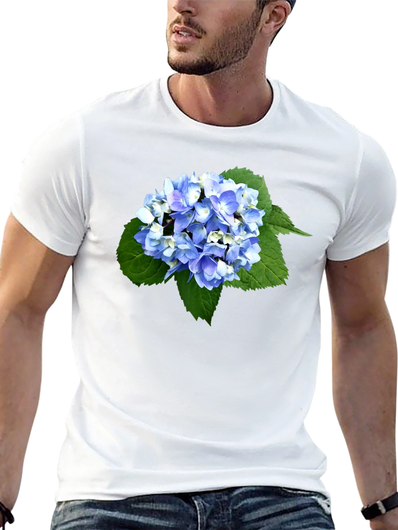 Hydrangea Print Black T-Shirt