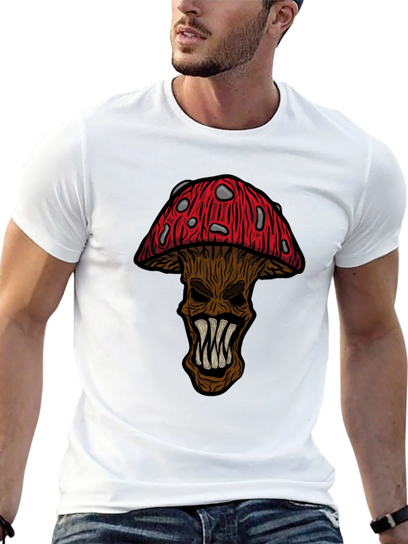 Creepy Mushroom Graphic Tee - Black