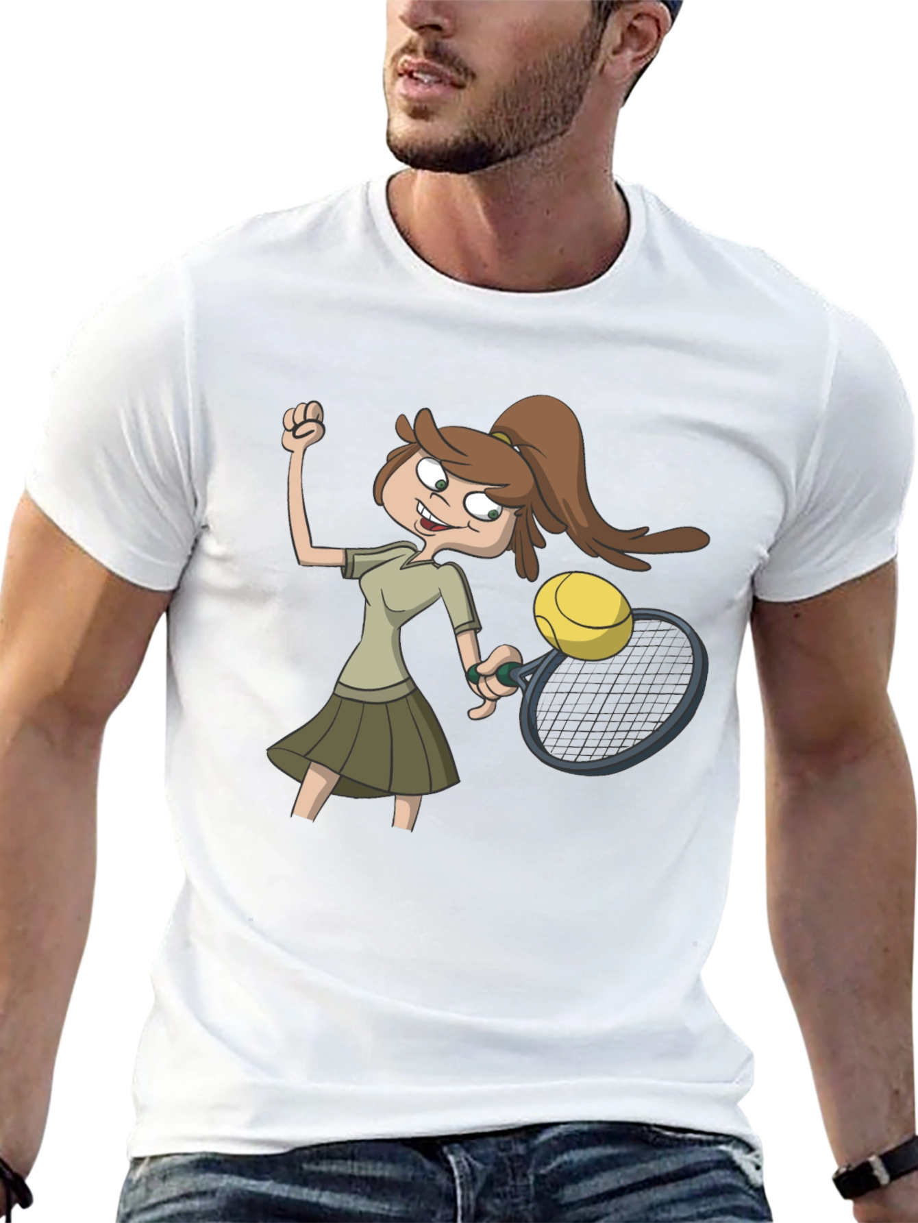 Tennis Girl Cartoon Black T-Shirt