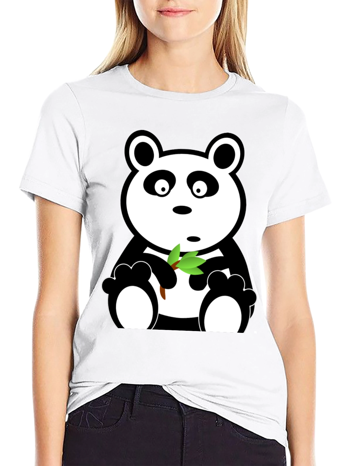 Cute Panda Bear Graphic Tee - Black