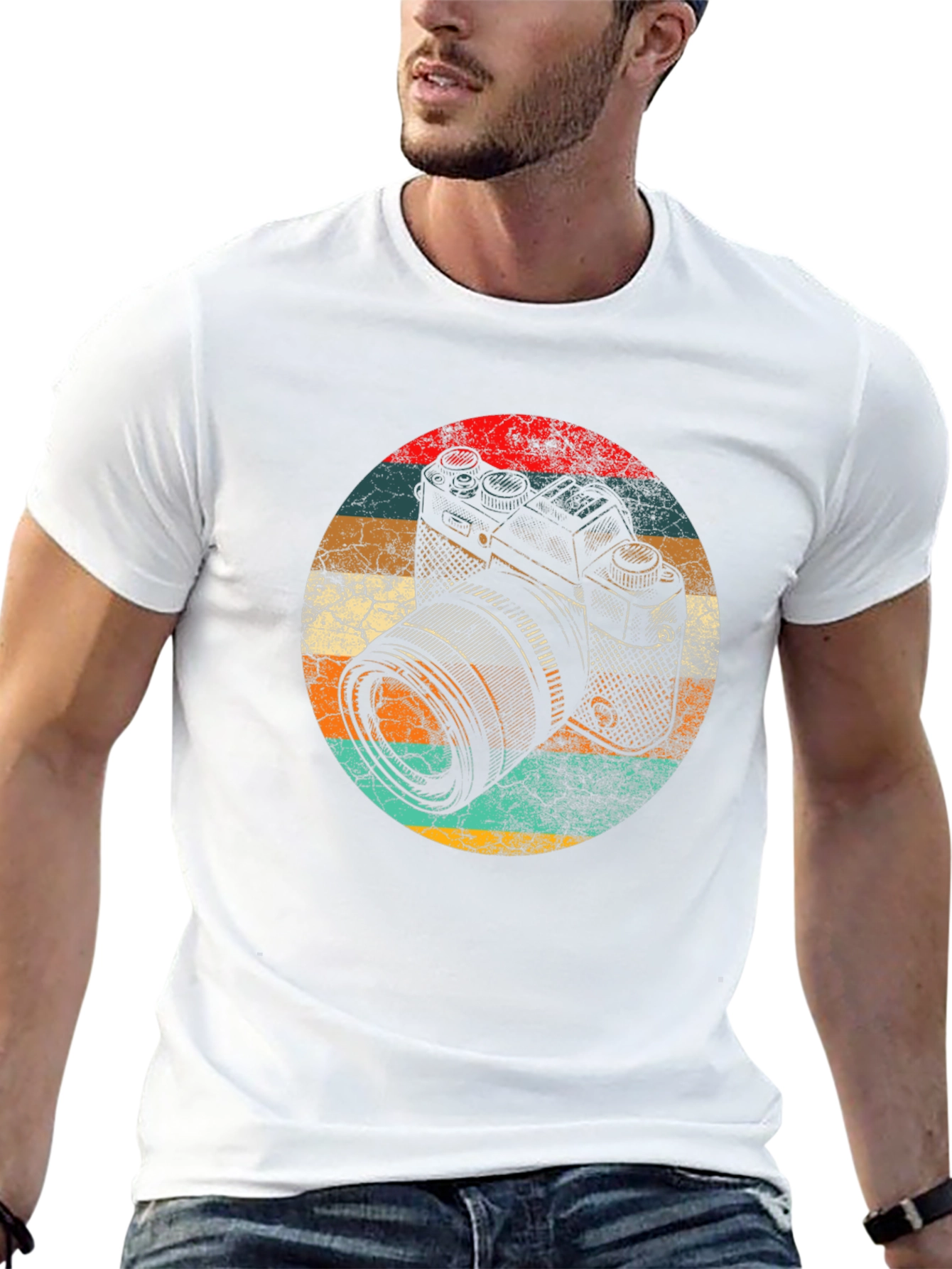 Retro Camera Graphic Tee - Black Cotton Blend Shirt