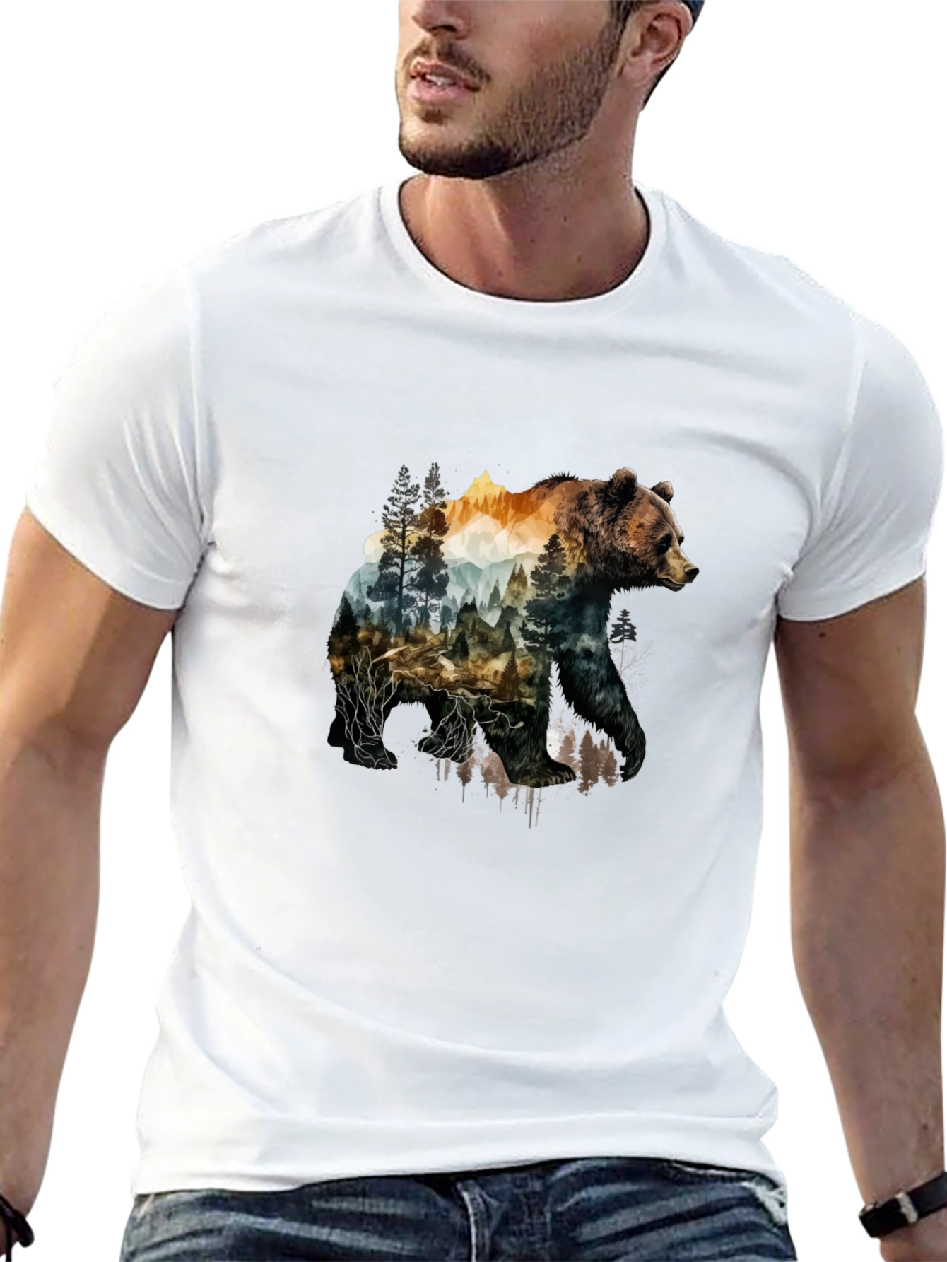 Nature Bear Graphic Tee - Black Cotton T-Shirt