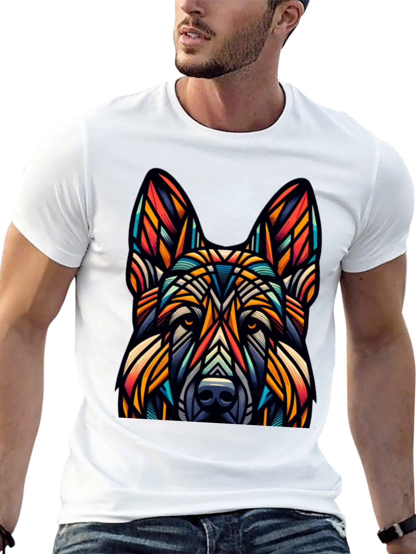 Geometric Dog Graphic Tee - Unique Design