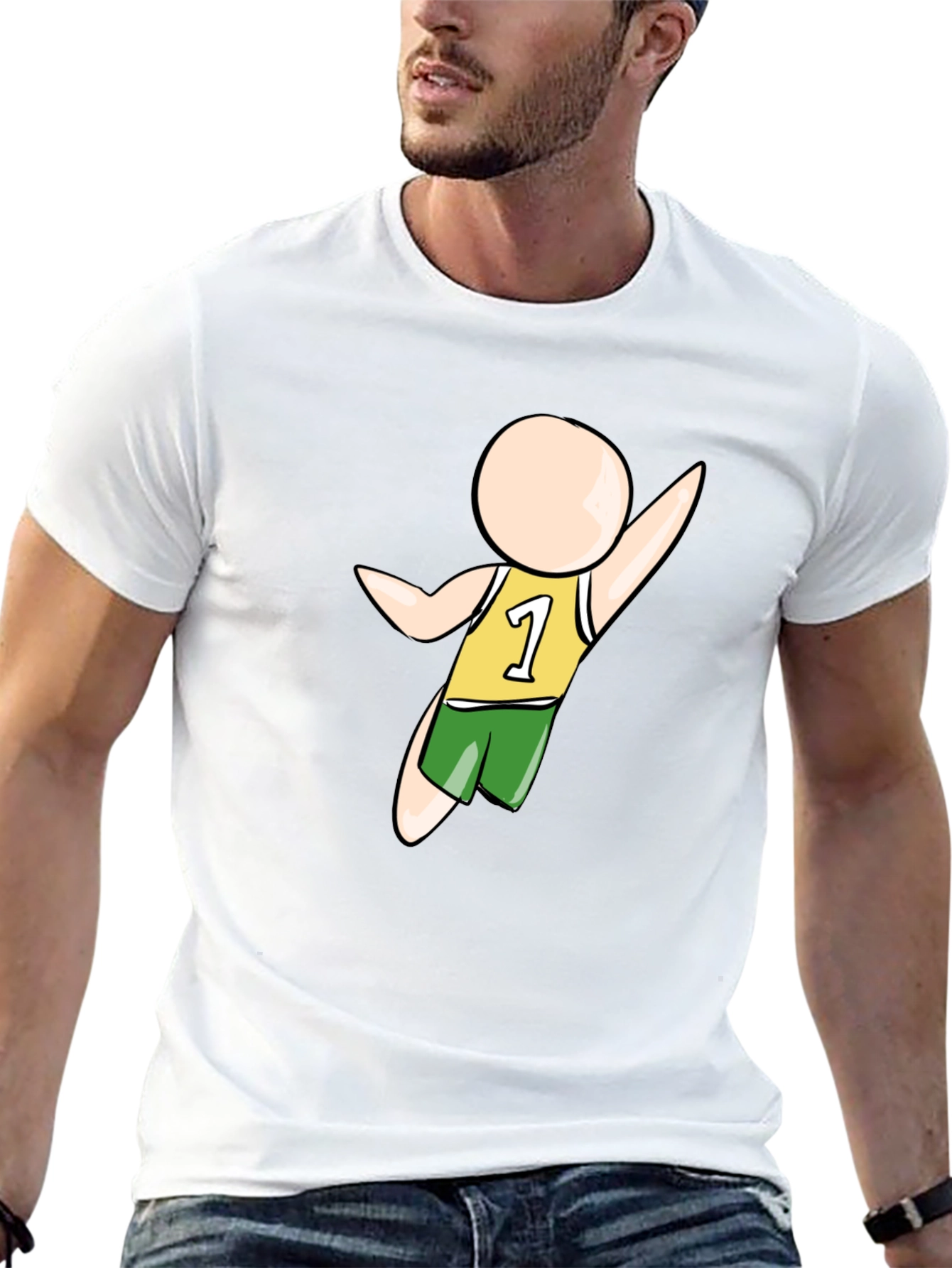 Cartoon Athlete Graphic Black T-Shirt