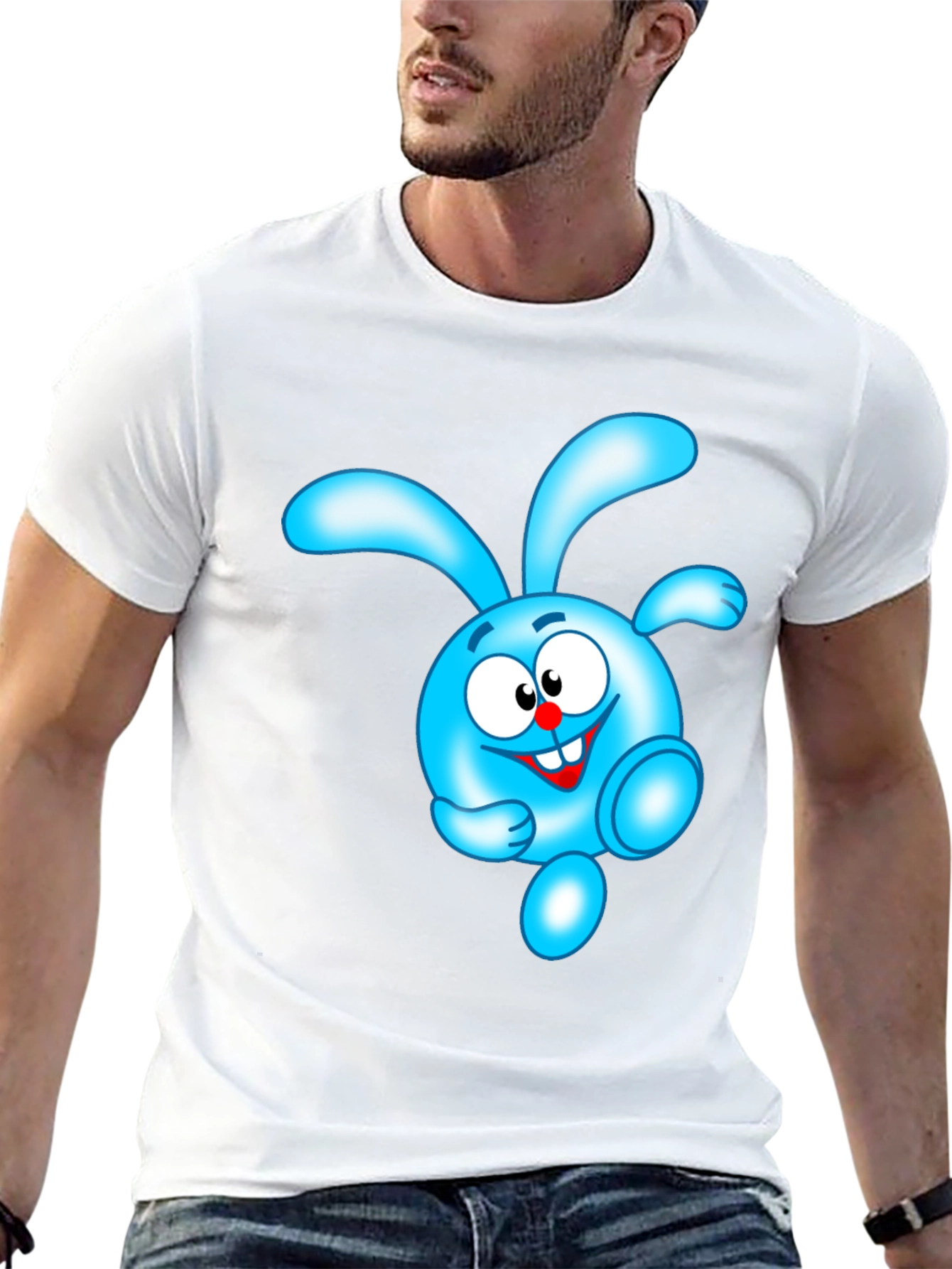 Blue Cartoon Character Black T-Shirt