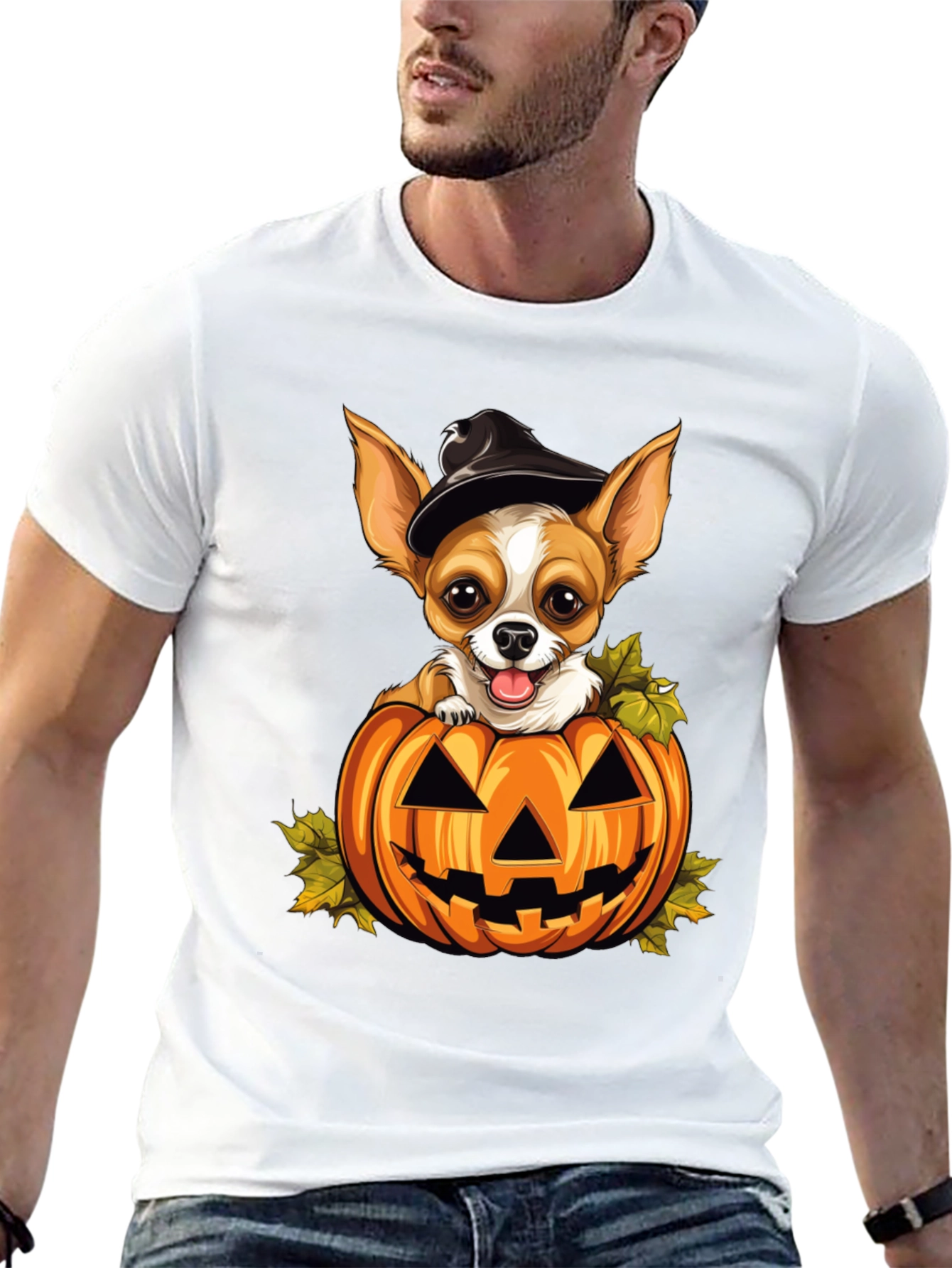 Halloween Chihuahua in Pumpkin T-Shirt