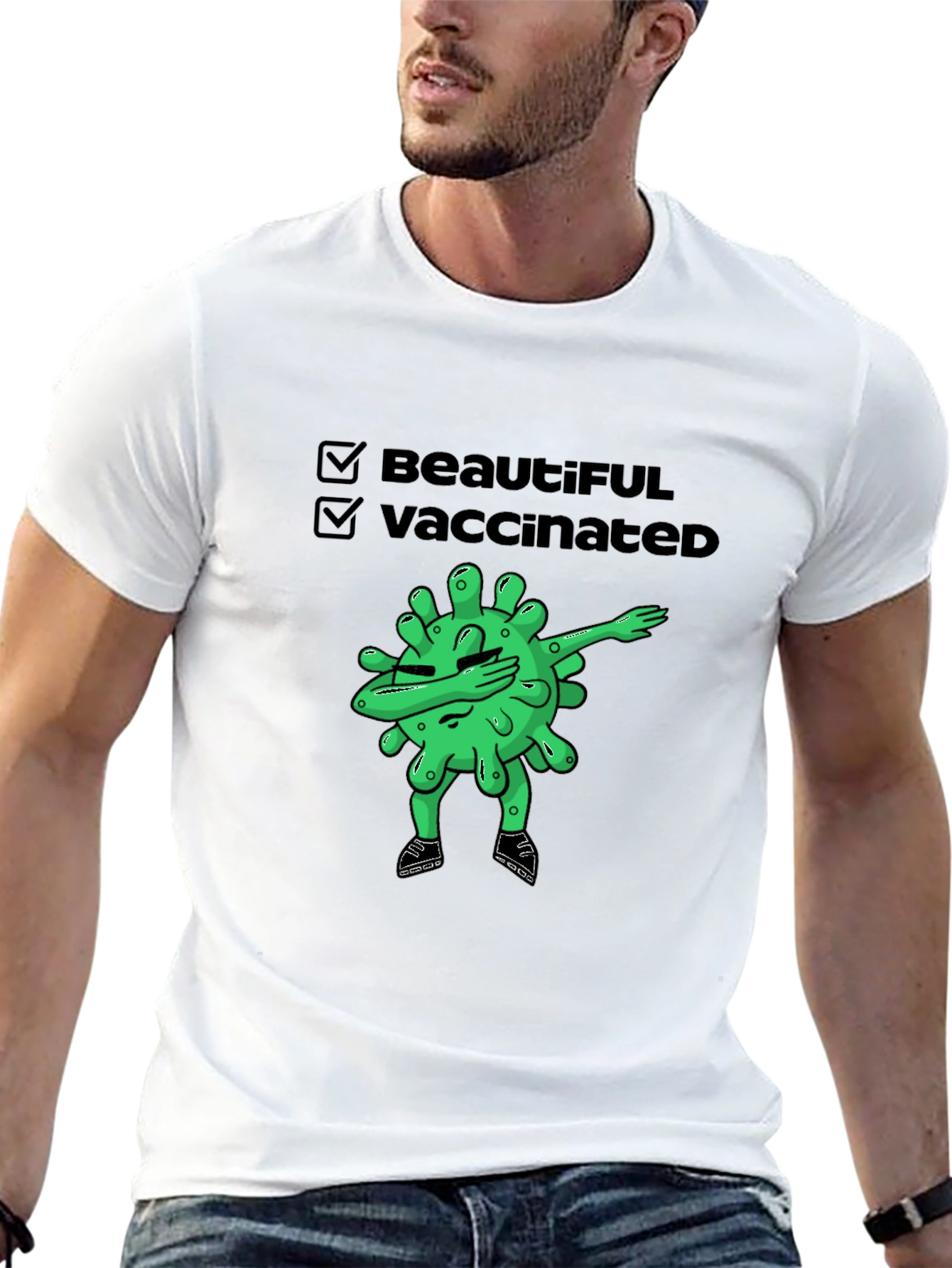 Beautiful & Vaccinated Cartoon Graphic T-Shirt