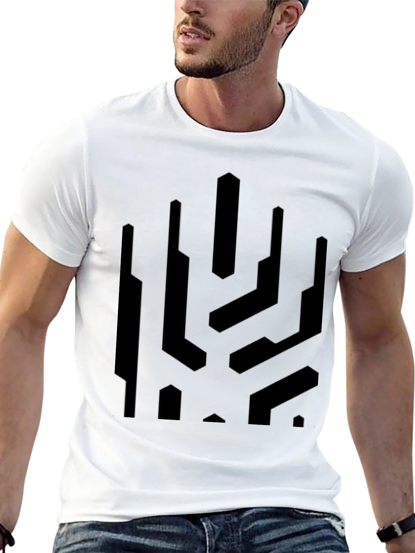 Abstract Geometric Graphic Print Black T-Shirt