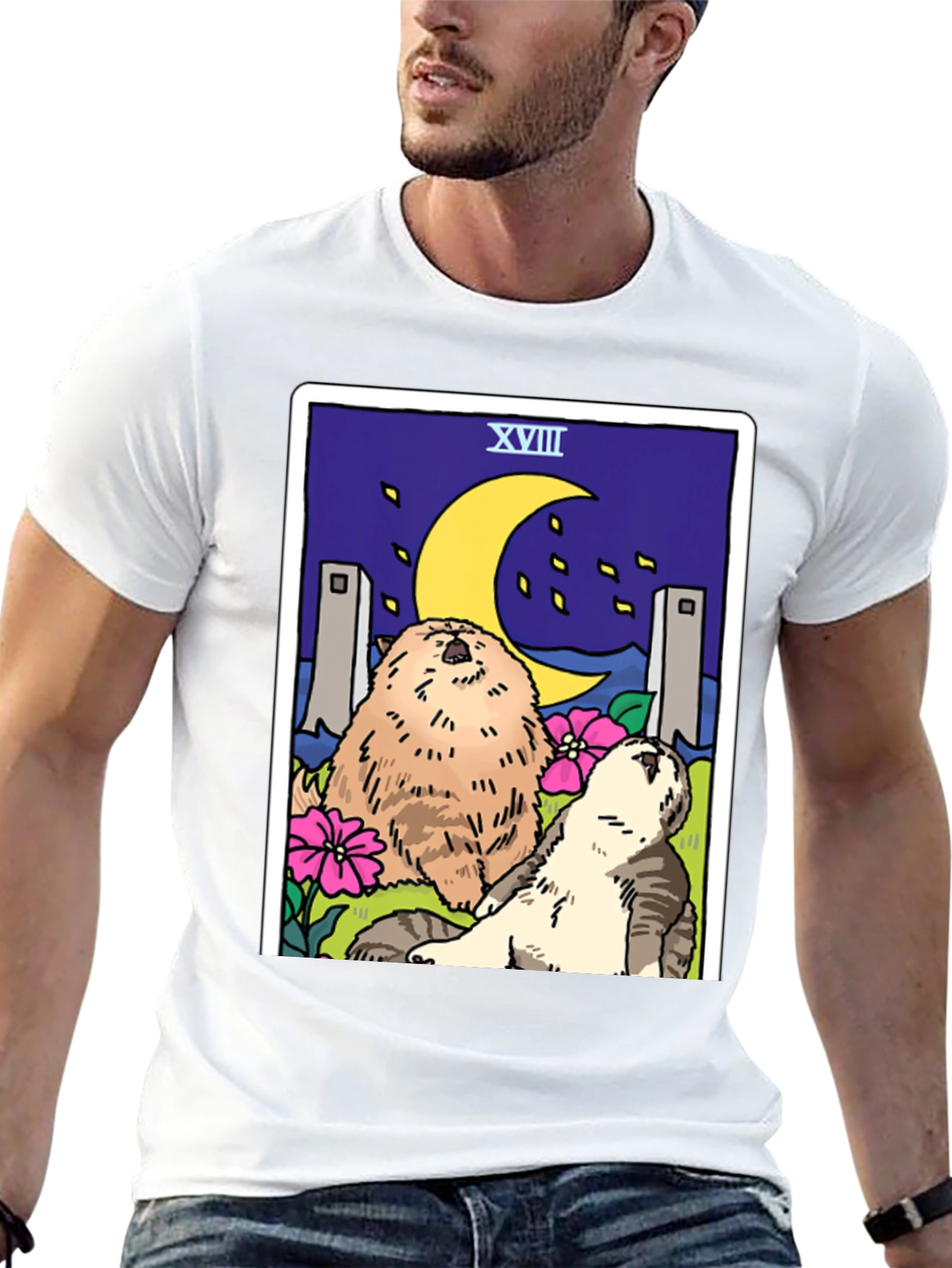 Moon Tarot Card Cats Graphic T-Shirt