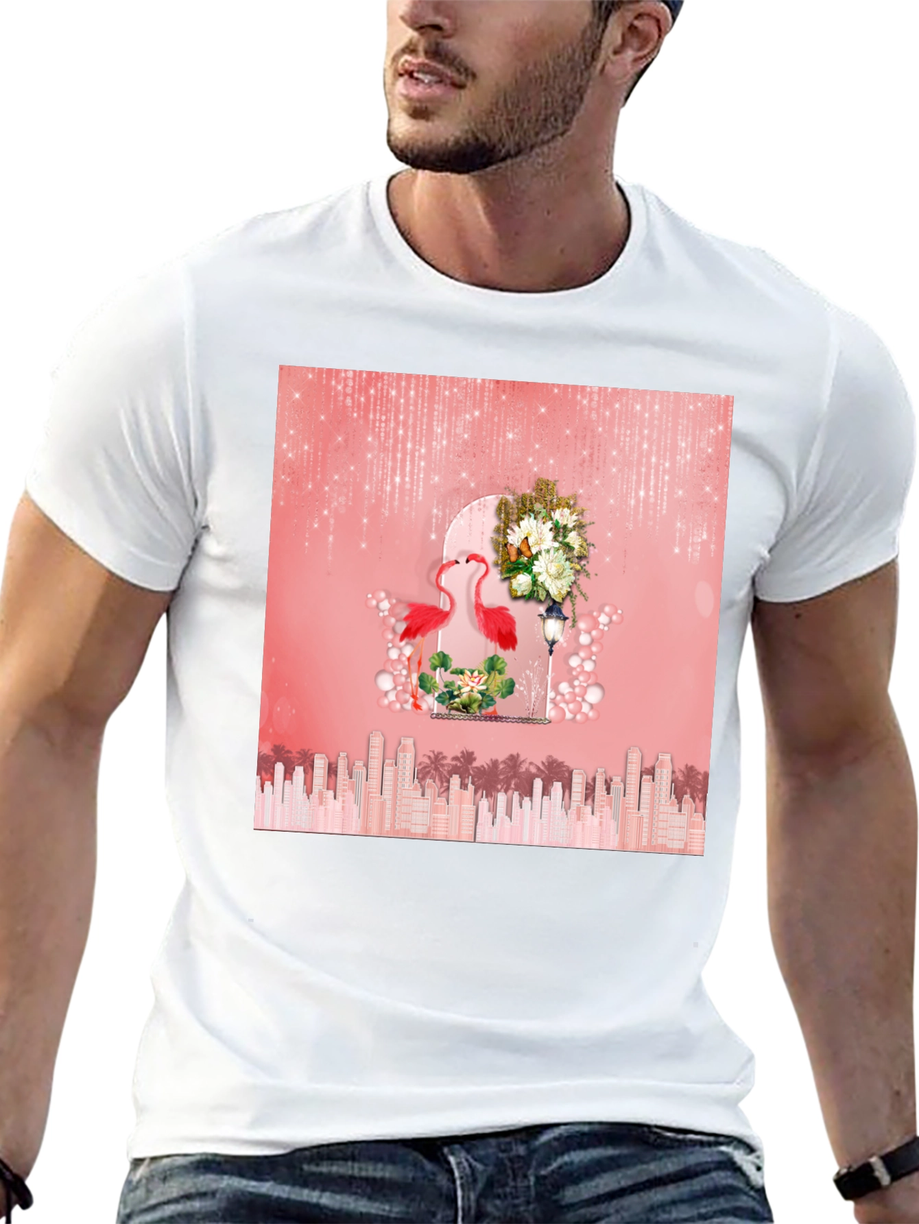 Flamingo Cityscape Graphic Tee