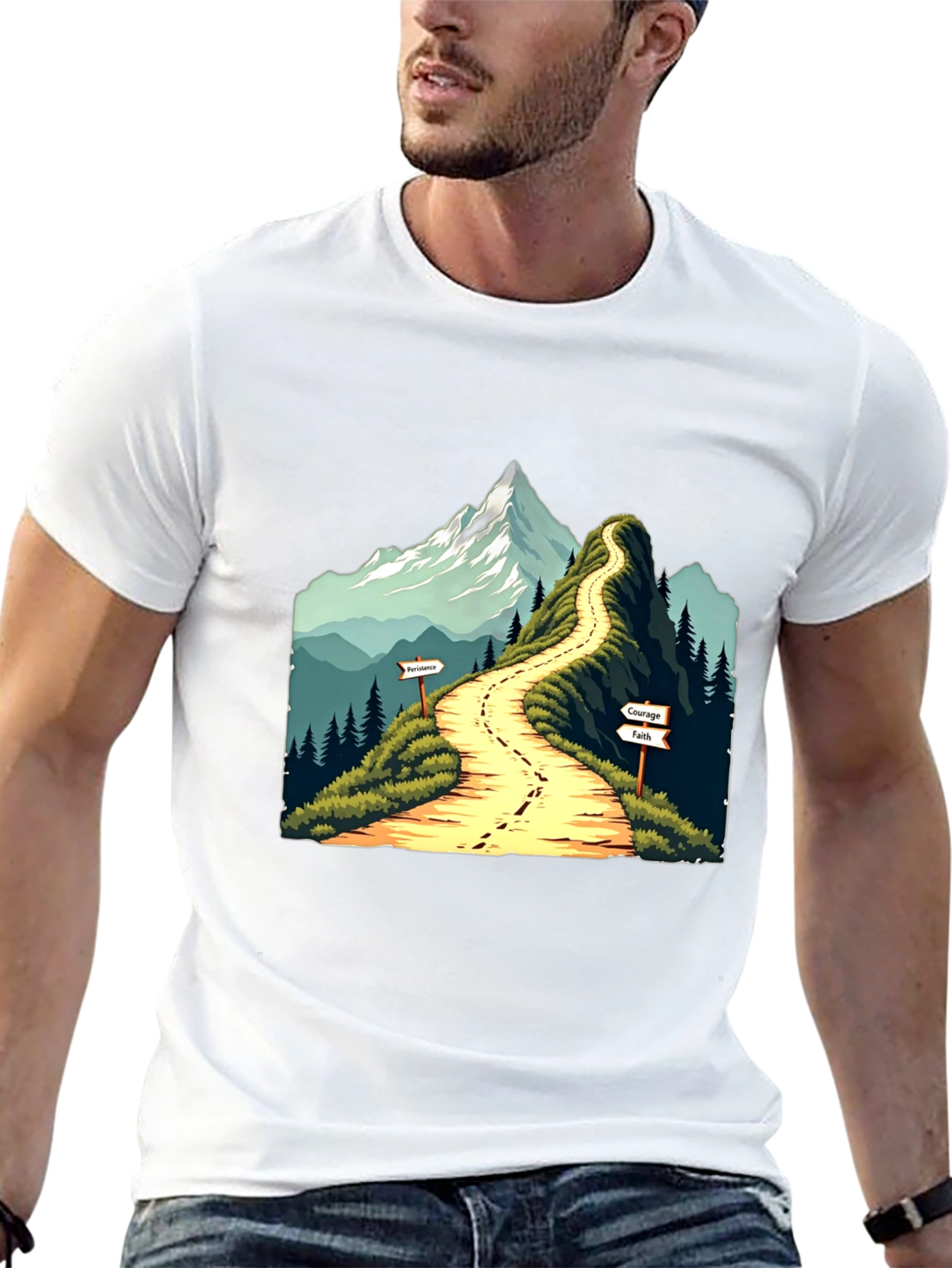 Mountain Path Graphic Tee - Courage Faith Perseverance