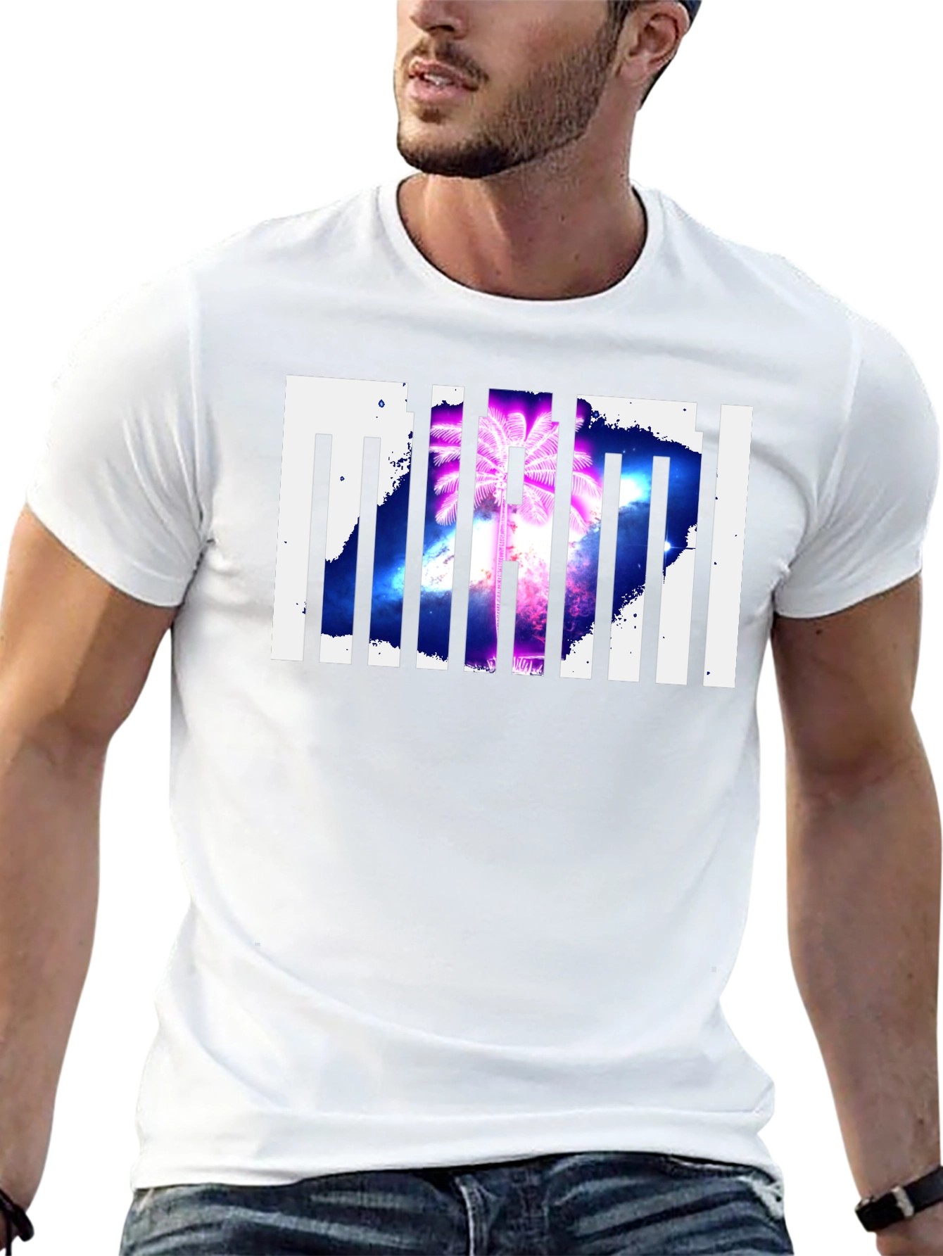 Miami Palm Tree Graphic Print Black T-Shirt